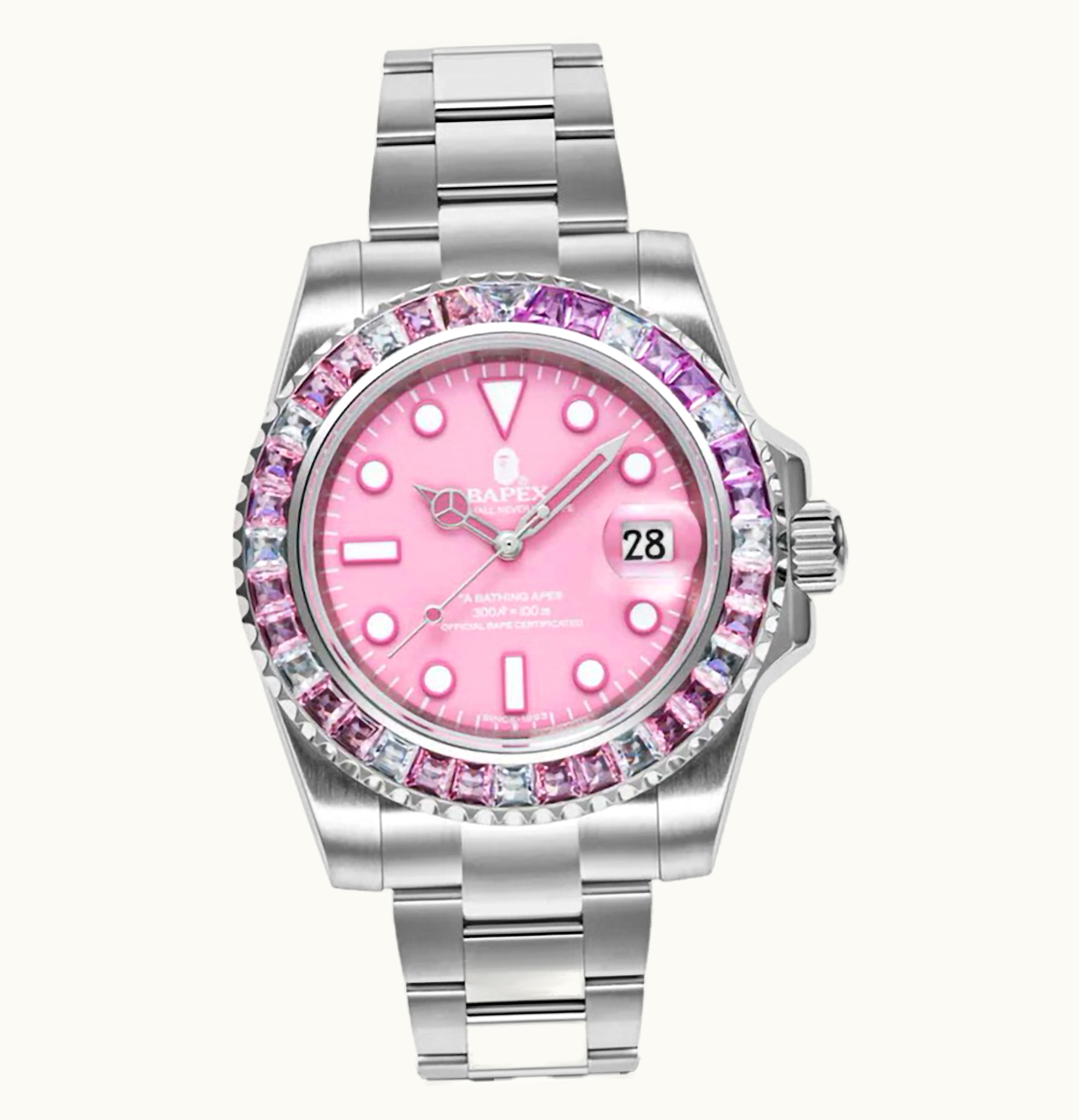BAPE BAPE Type 1 Crystal Stone Bapex Watch Pink
