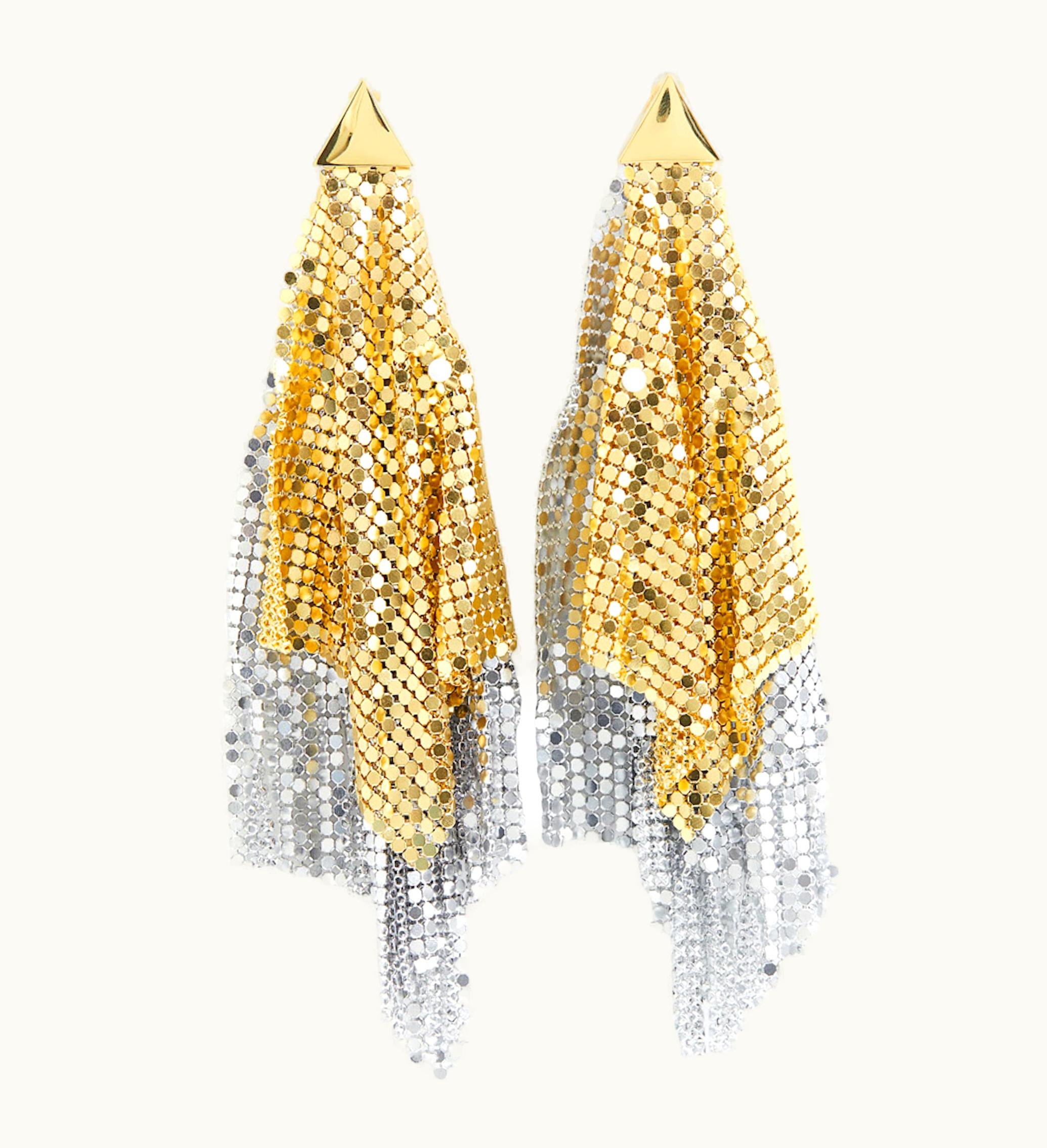 Rabanne Rabanne HM Metal Mesh Clip Earrings With Fringe Gold Silver