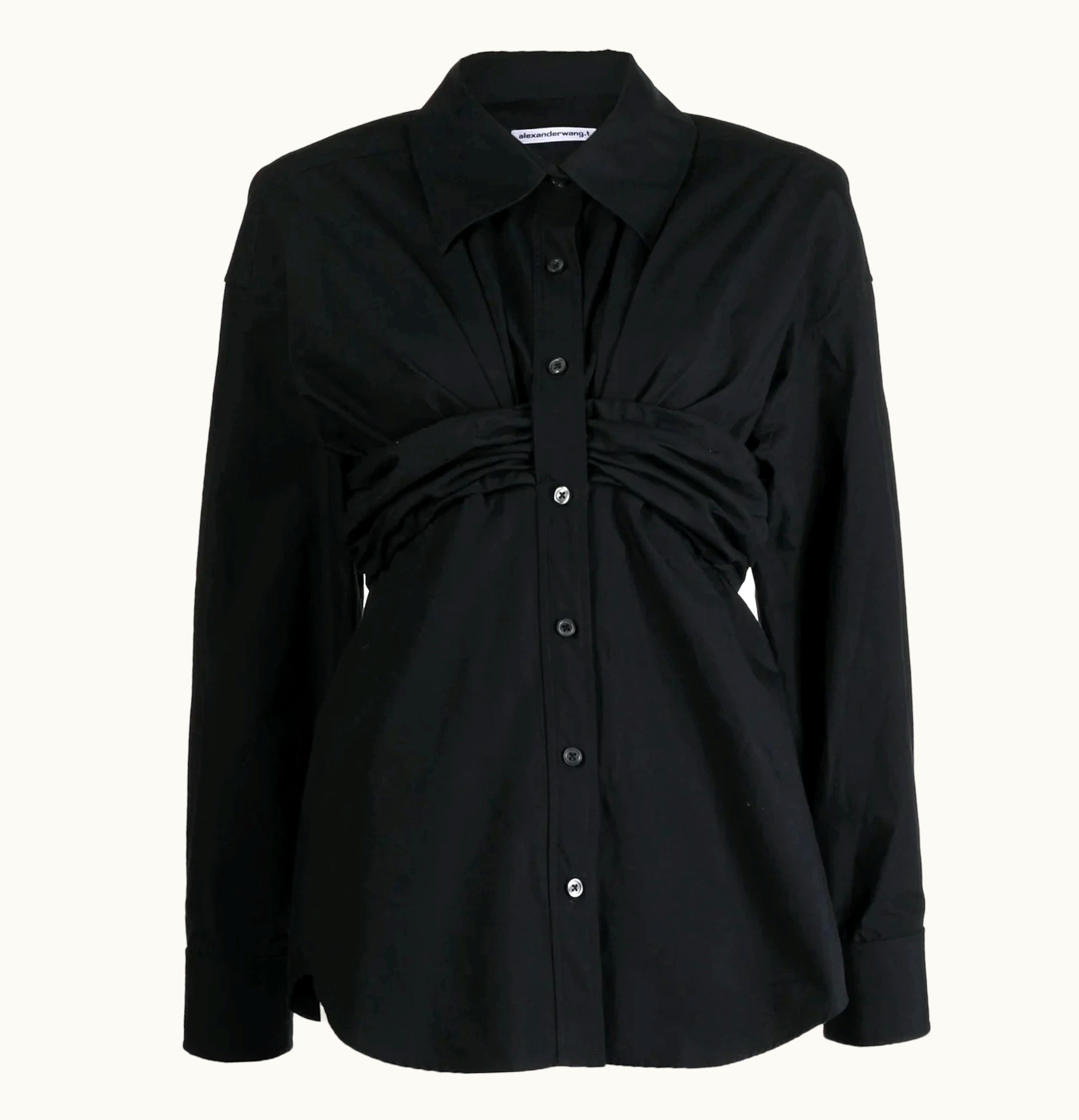 T by Alexander Wang T By Alexander Wang Ruched Bandeau Overlay Open Front Shirt Black
