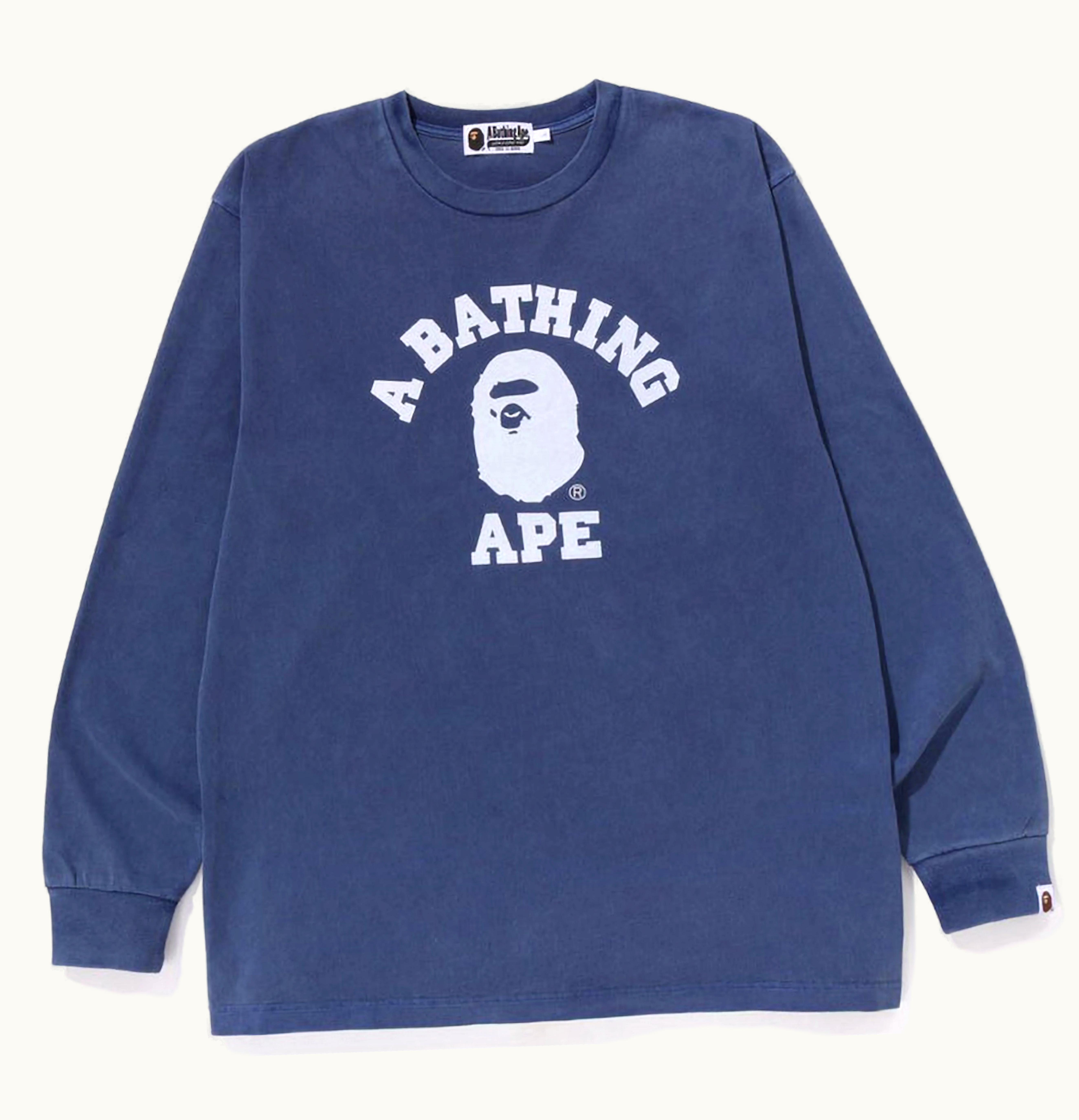 BAPE BAPE Overdye College Relaxed Fit L S Tee Navy