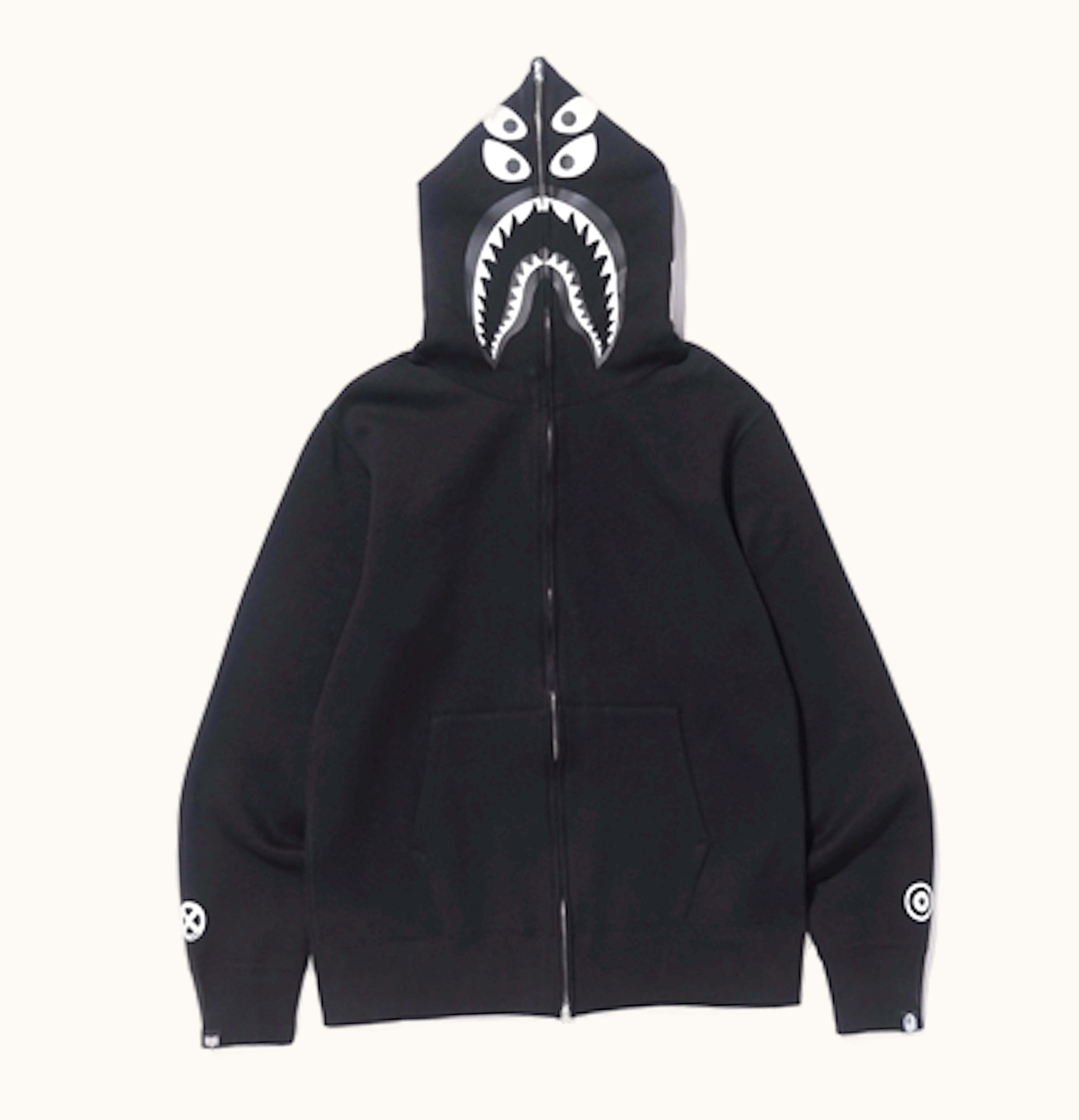 BAPE BAPE Bounty Huntermad Shark Over Sized Full Zip Hoodie Black