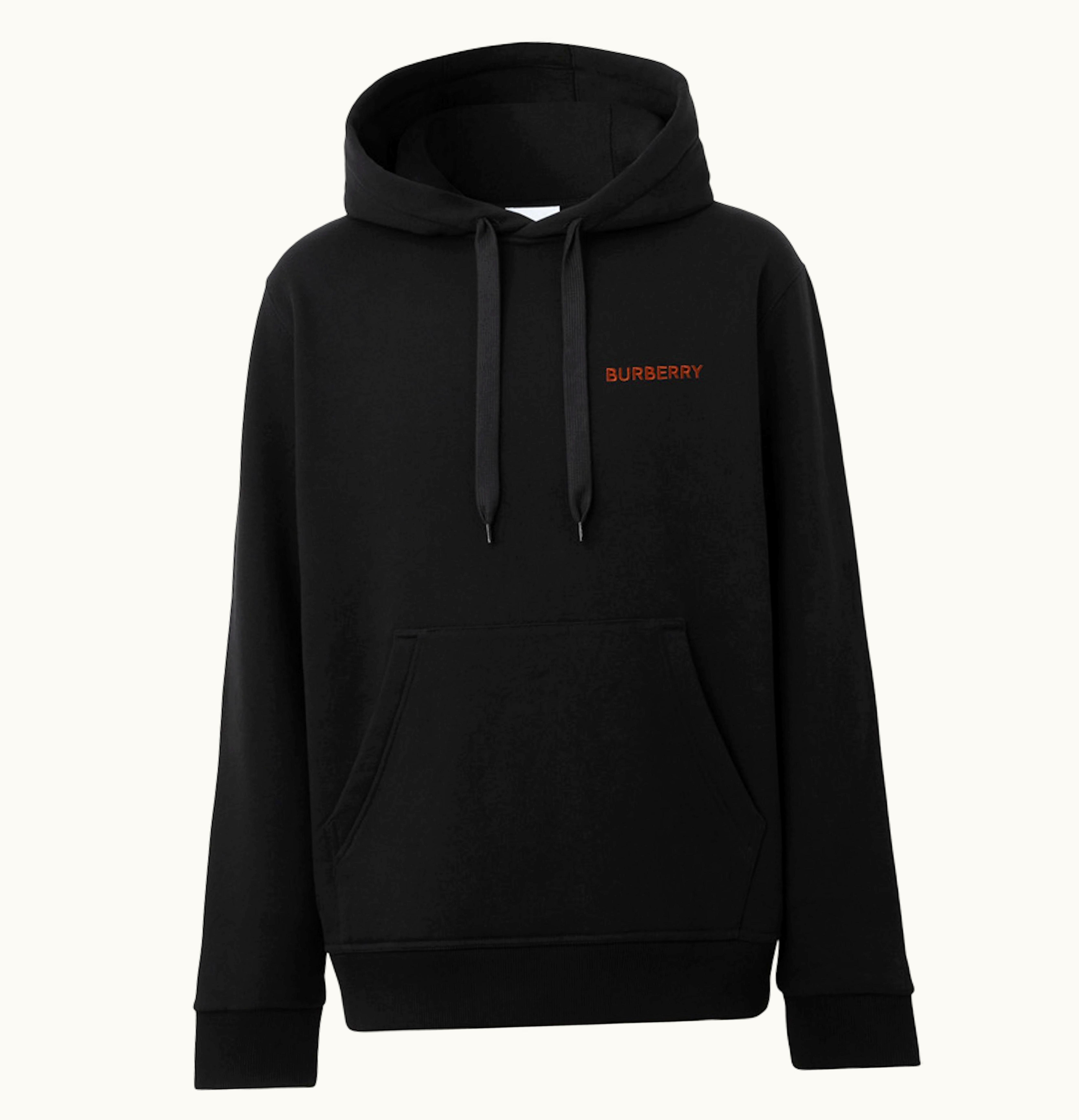 Burberry Topstitched Monogram Motif Cotton Oversized Hoodie Black