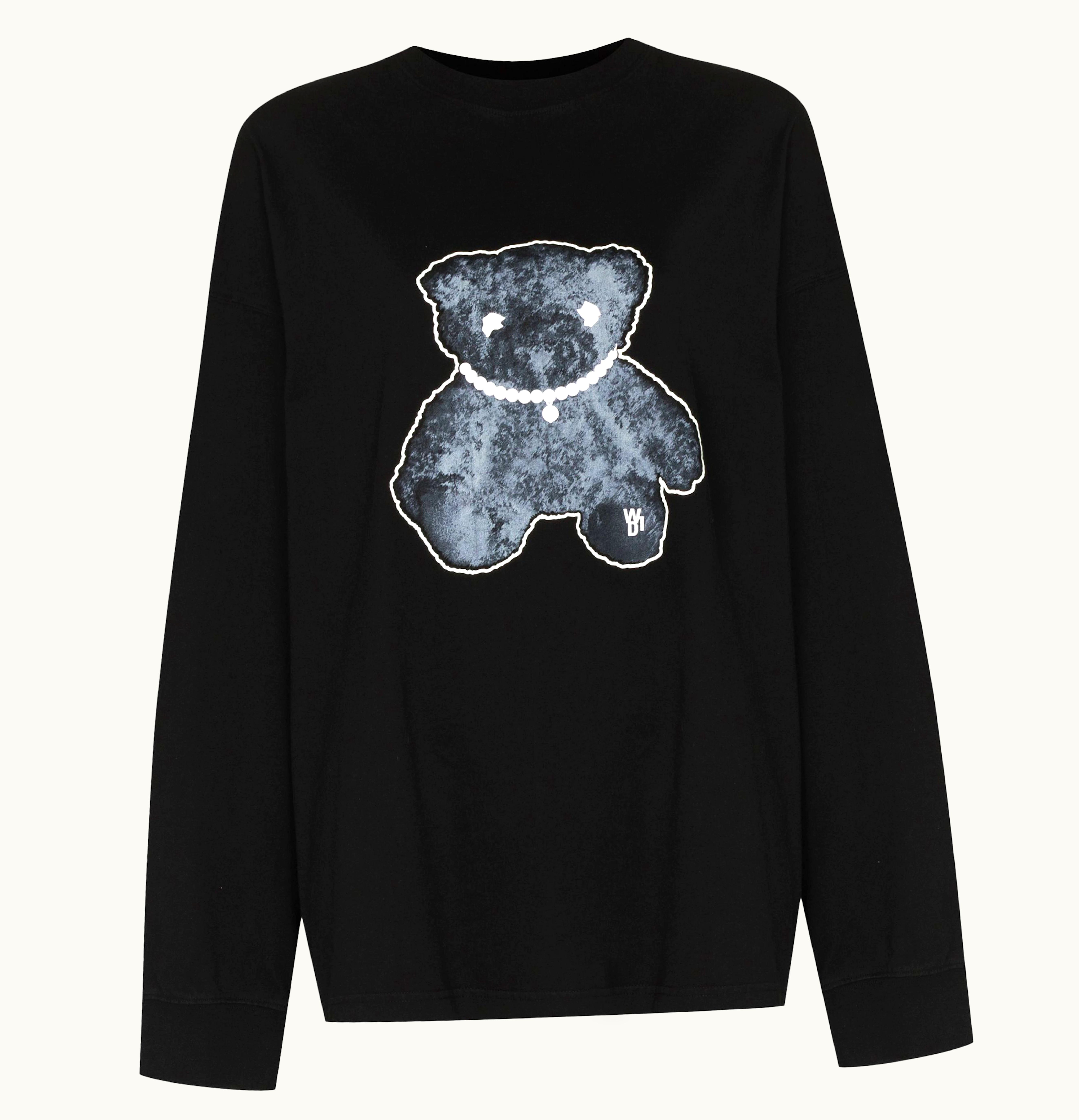 WE11DONE We11done Teddy Bear Pearl Print Oversized Hooded Sweatshirt Black