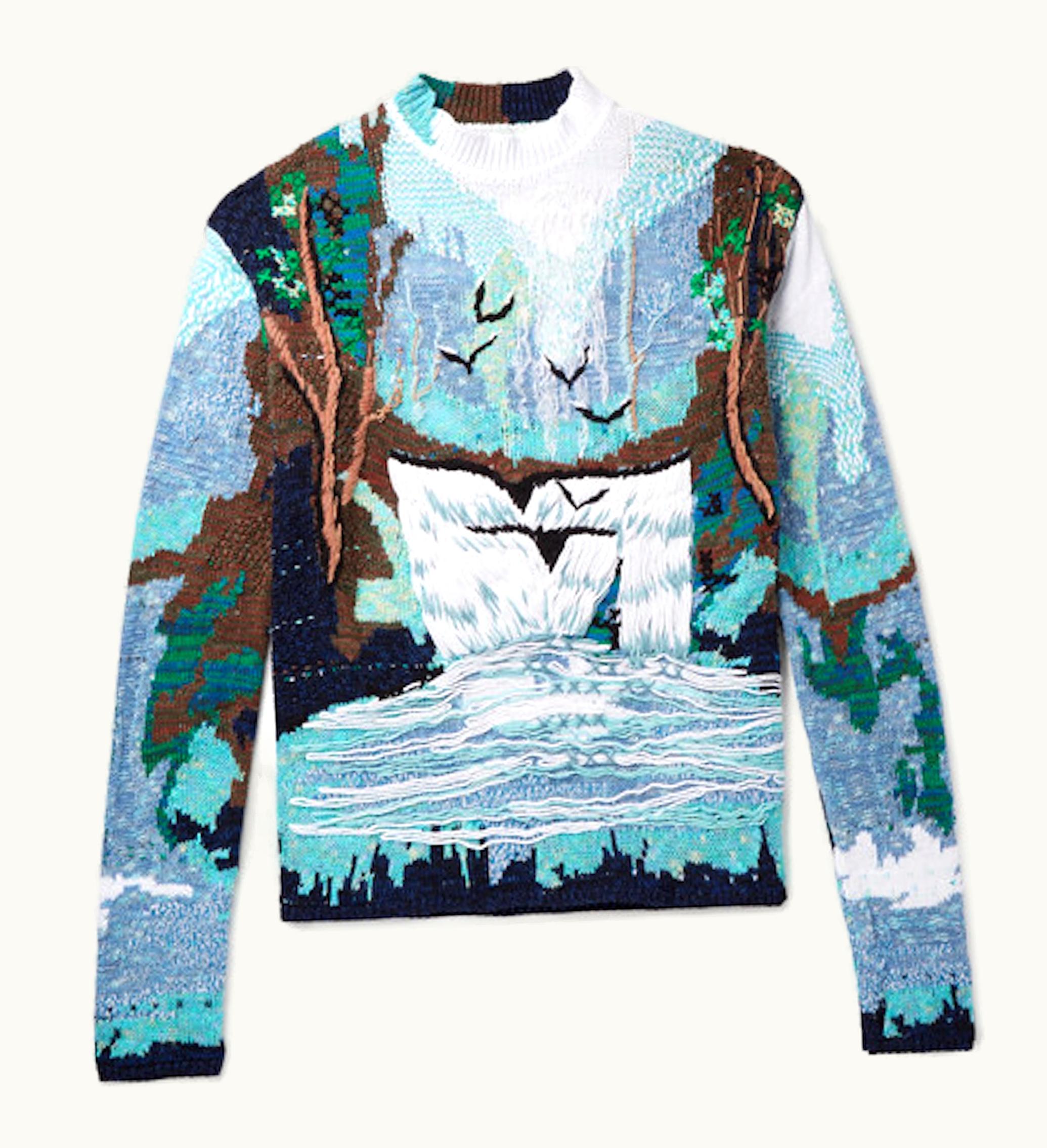 OFF-WHITE OFF-WHITE Oversized Emrboidered Waterfall Sweater Blue Multicolor