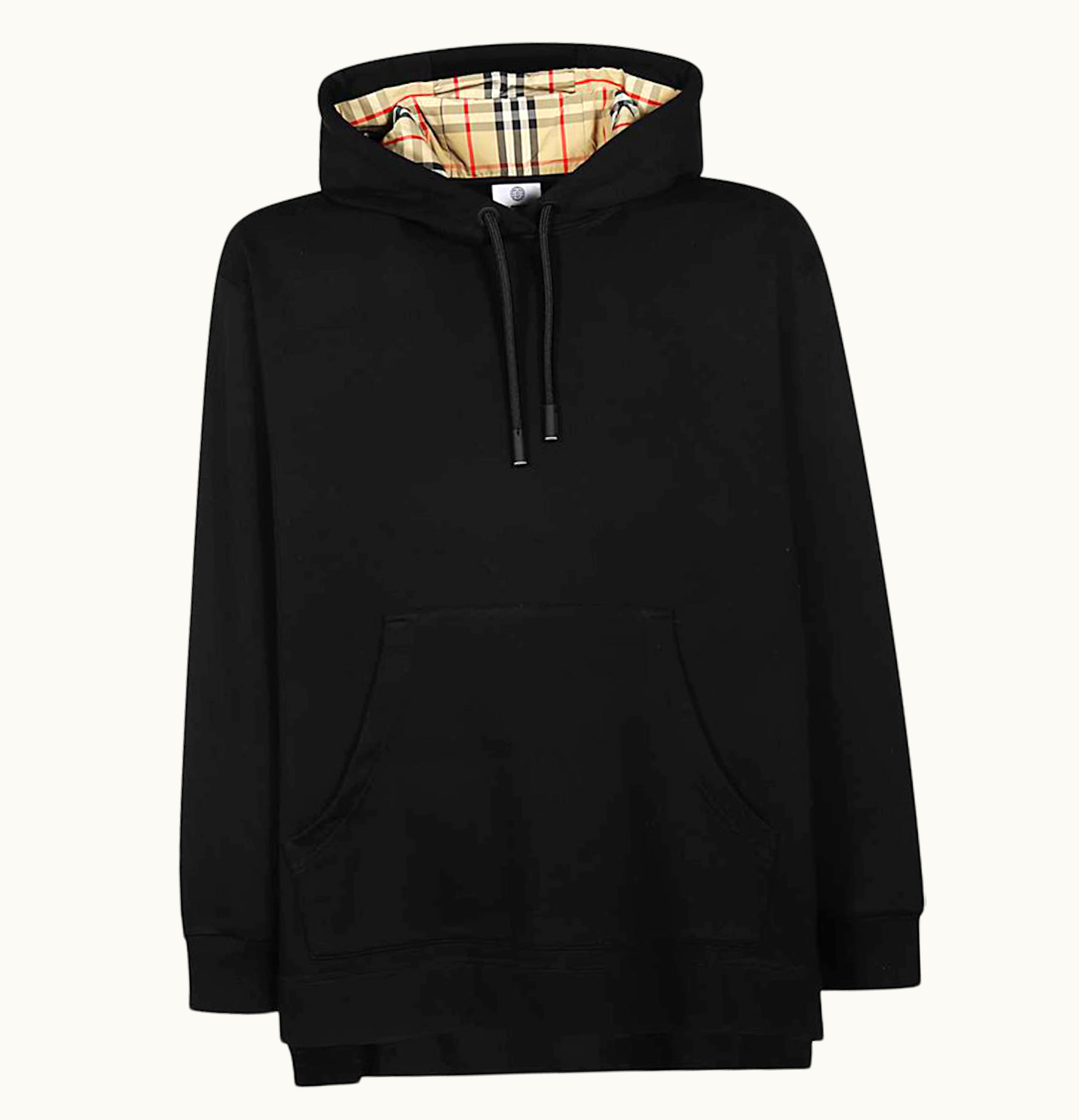 Burberry Stepped Hem Cotton Oversized Hoodie Black Archive Beige