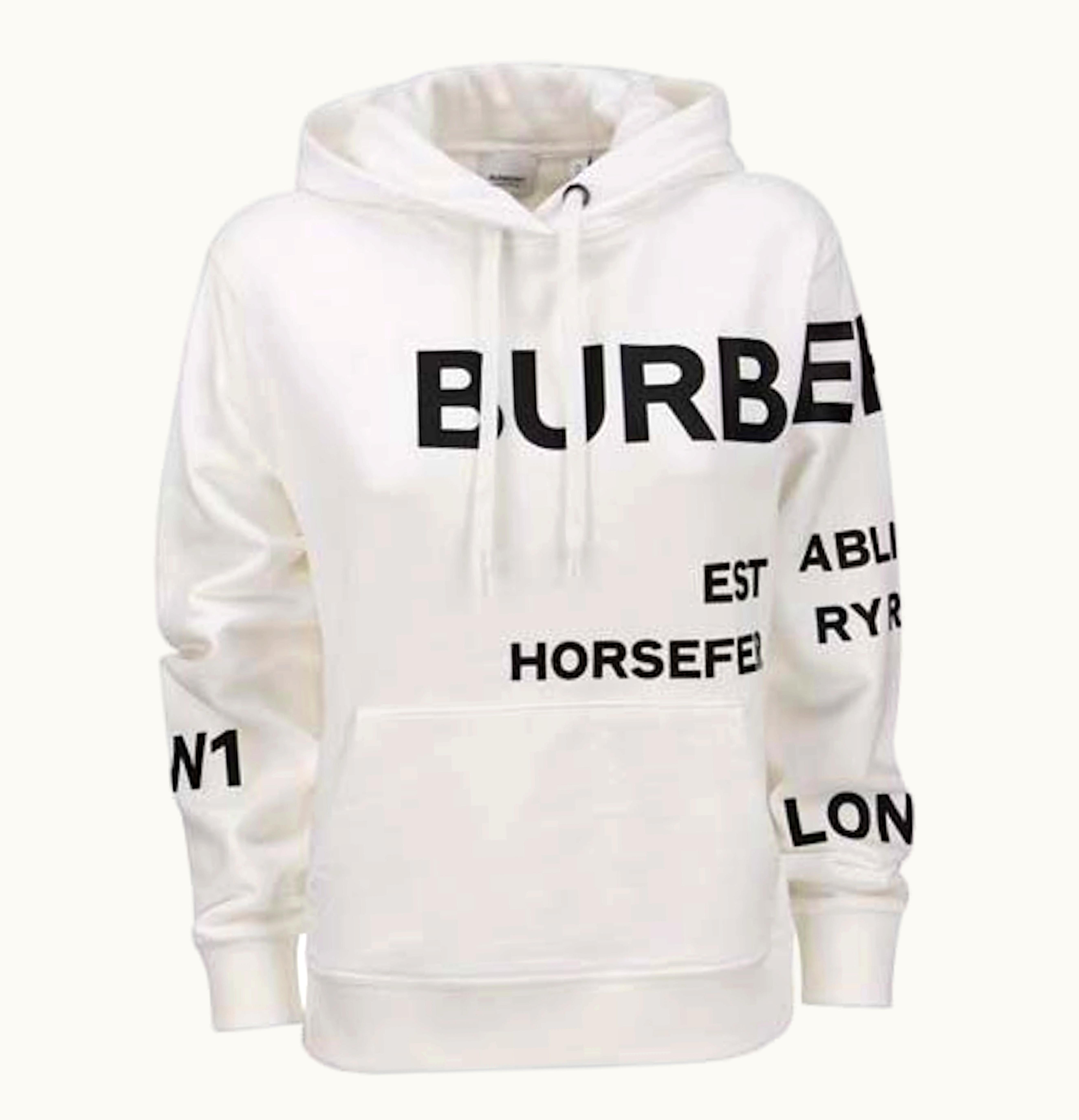 Burberry Horseferry Print Cotton Oversized Hoodie White