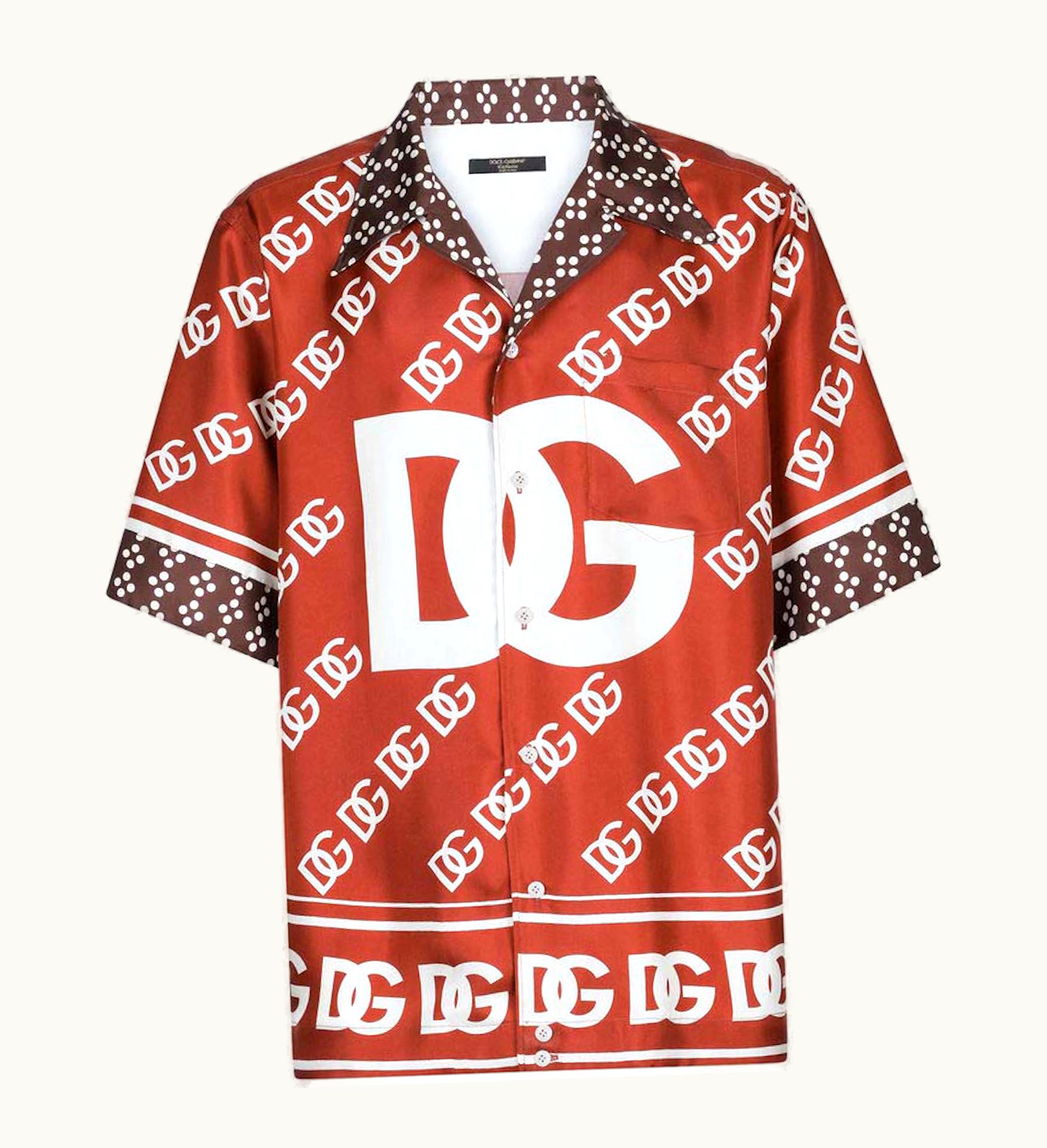 Dolce & Gabbana Dolce & Gabbana Dolce Gabbana Silk All Over Dg Hawaiian Print Shirt Red Multicolor