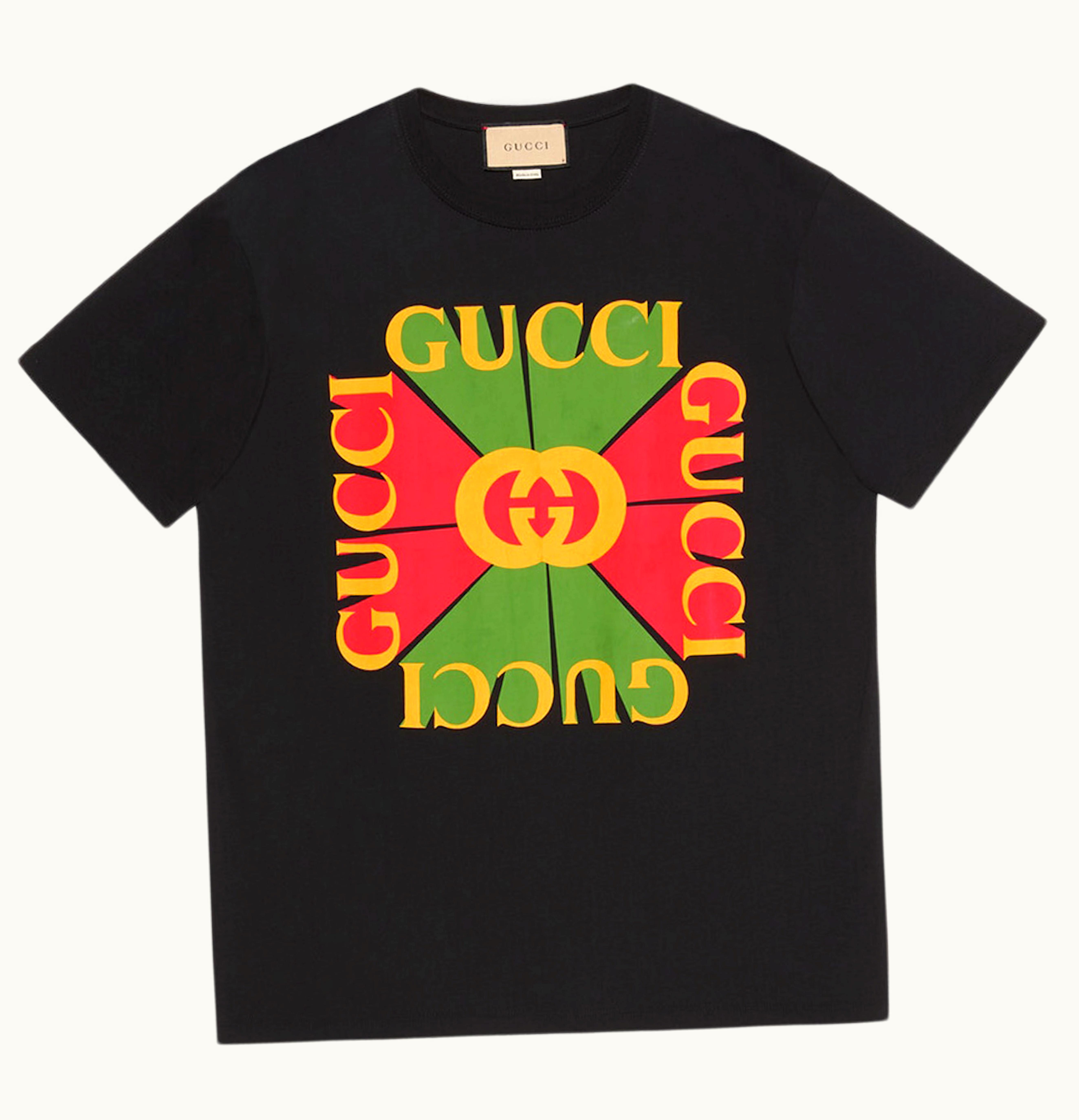 Gucci Womens Oversized Vintage Logo Print T Shirt Black Green Red Yellow