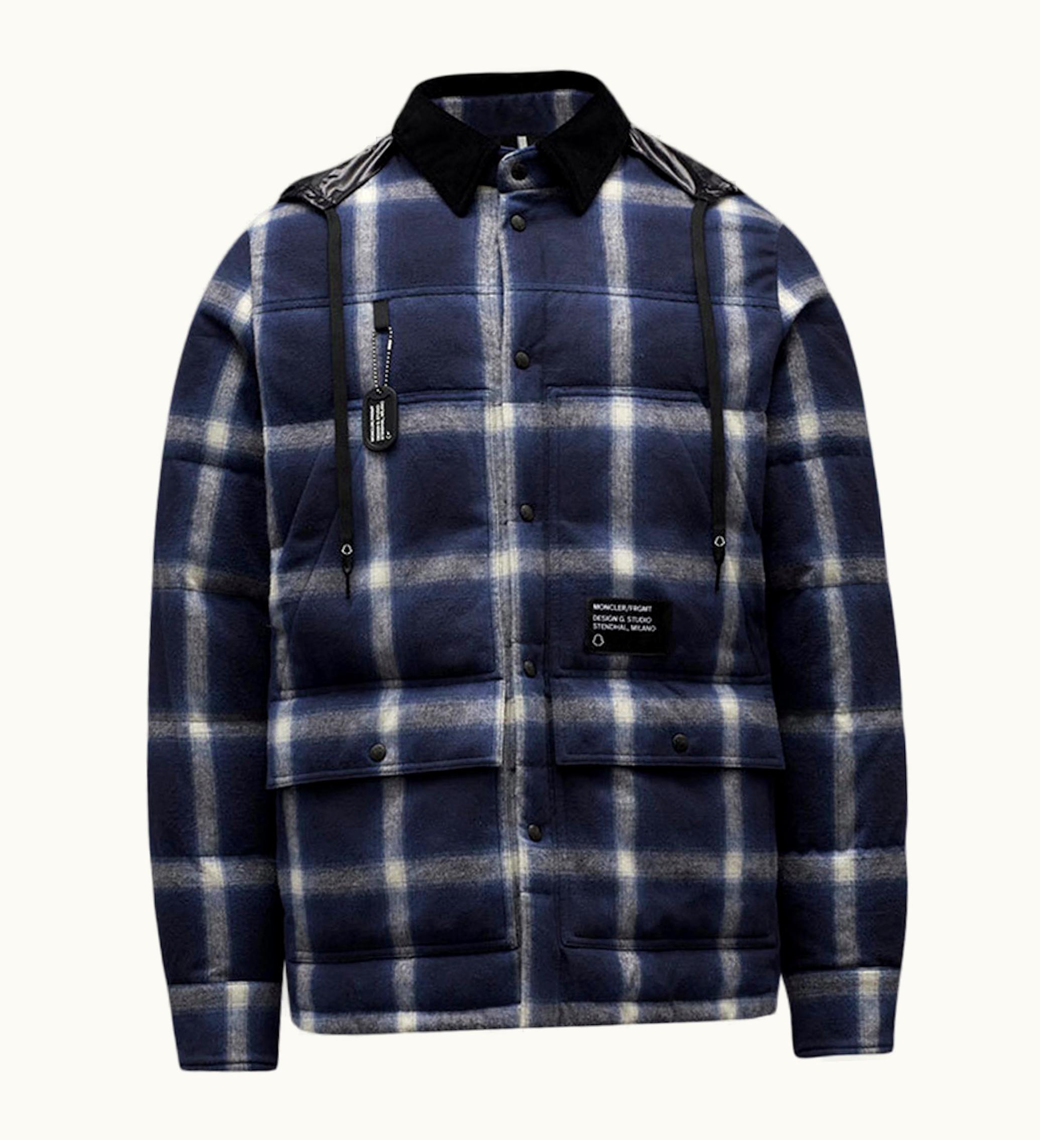 Moncler FRGMT Hiroshi Fujiwara Morany Hooded Checked Over Shirt Navy White Black