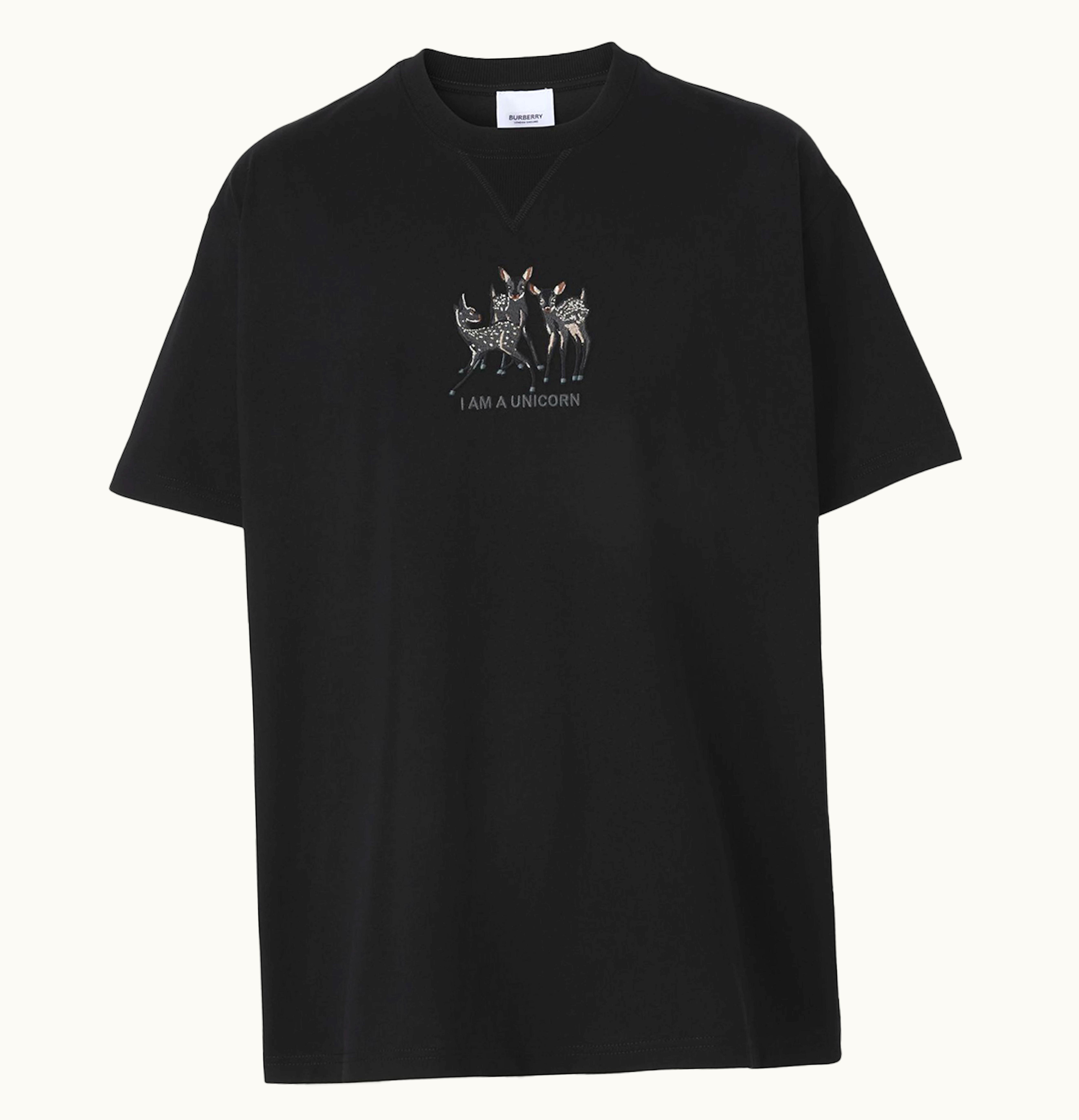 Burberry Embroidered Deer Cotton Oversized T Shirt Black