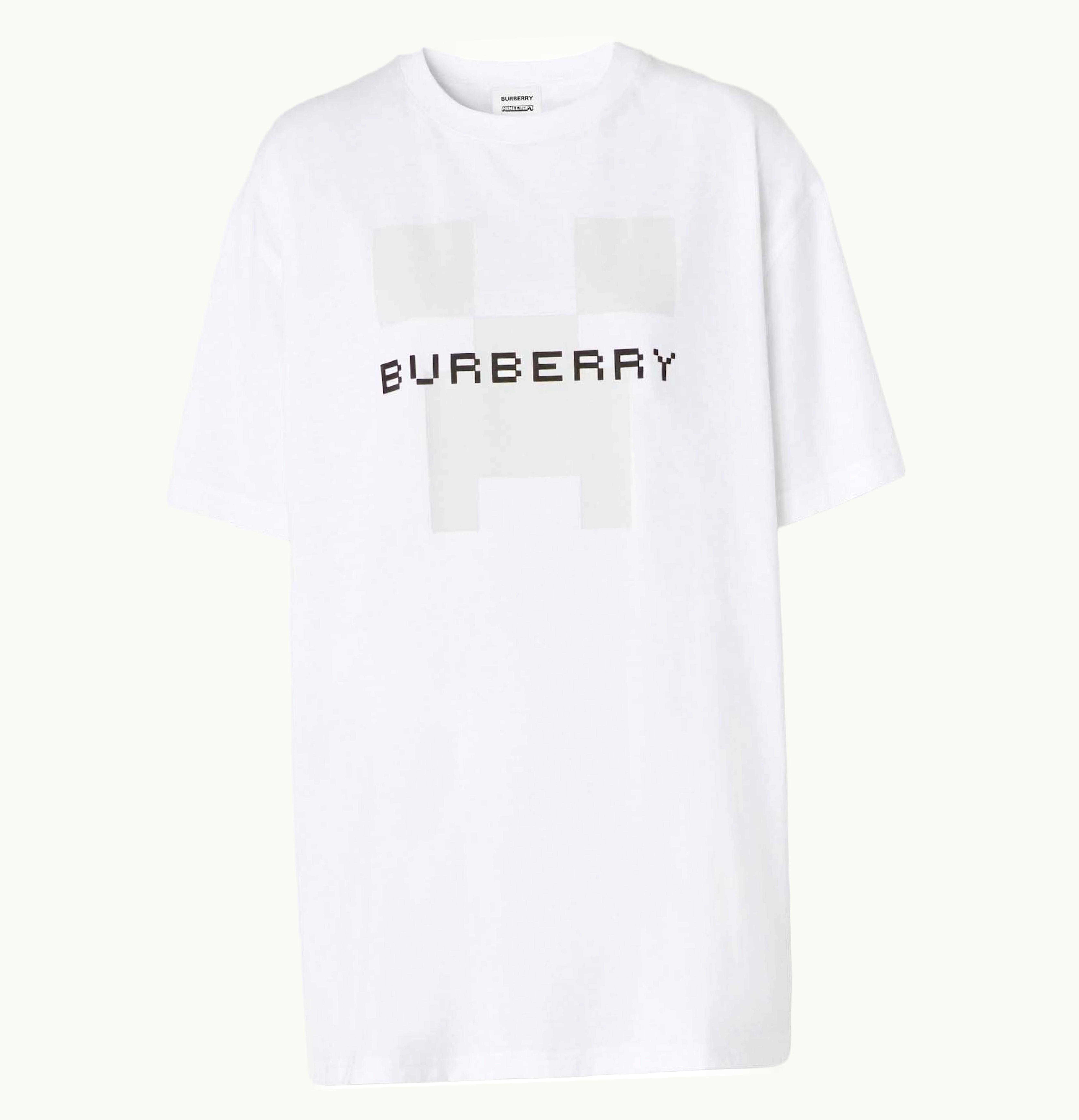 Burberry X Minecraft Logo Print Cotton Oversized T Shirt White