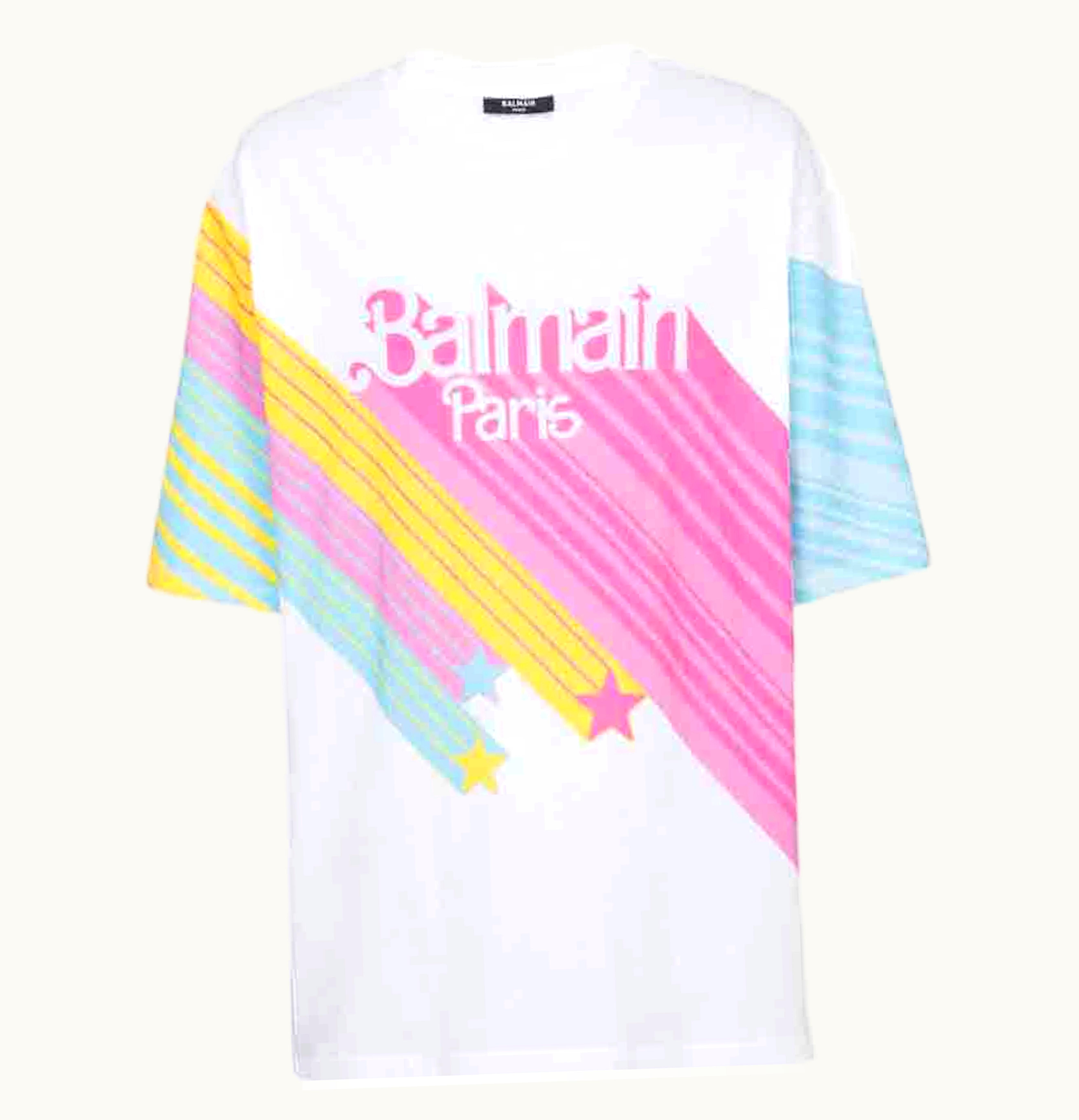 Balmain Balmain X Barbie Oversized Cotton T Shirt Multicolor With Pink Balmain Logo Print
