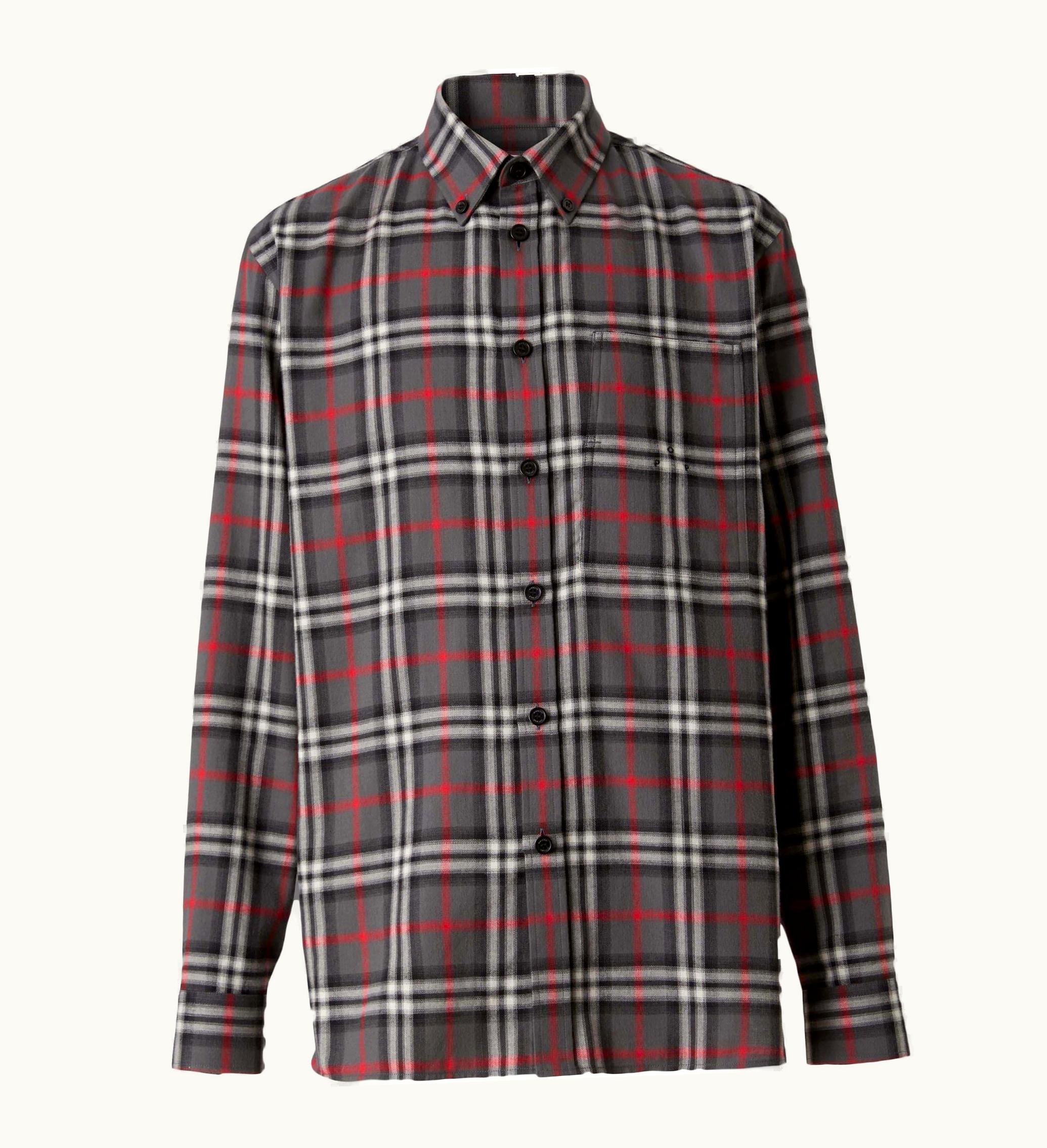 Burberry Blurred Check Cotton Oversized Shirt Tempest Grey