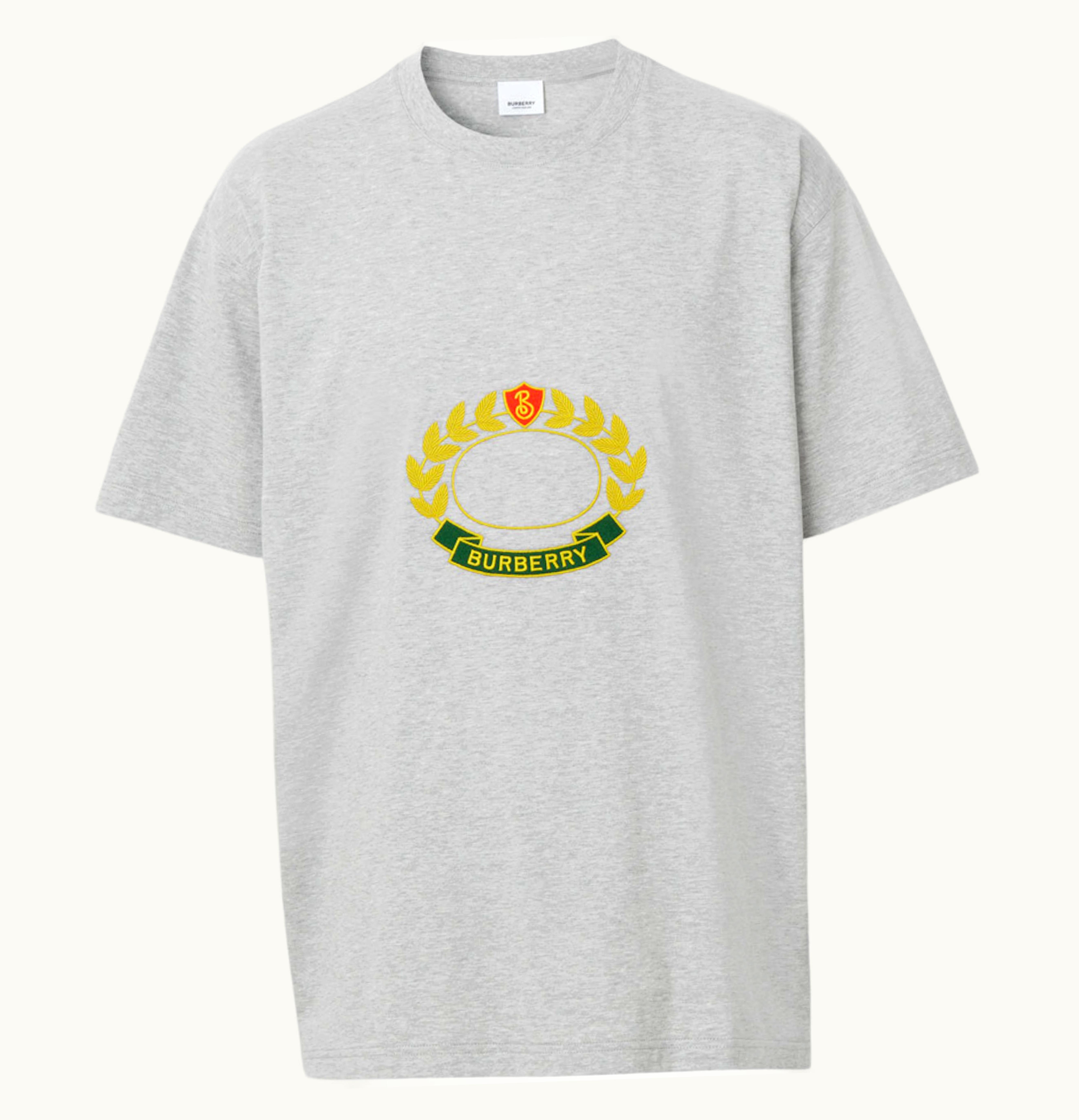 Burberry Oak Leaf Crest Cotton Oversized T Shirt Pale Grey Melange