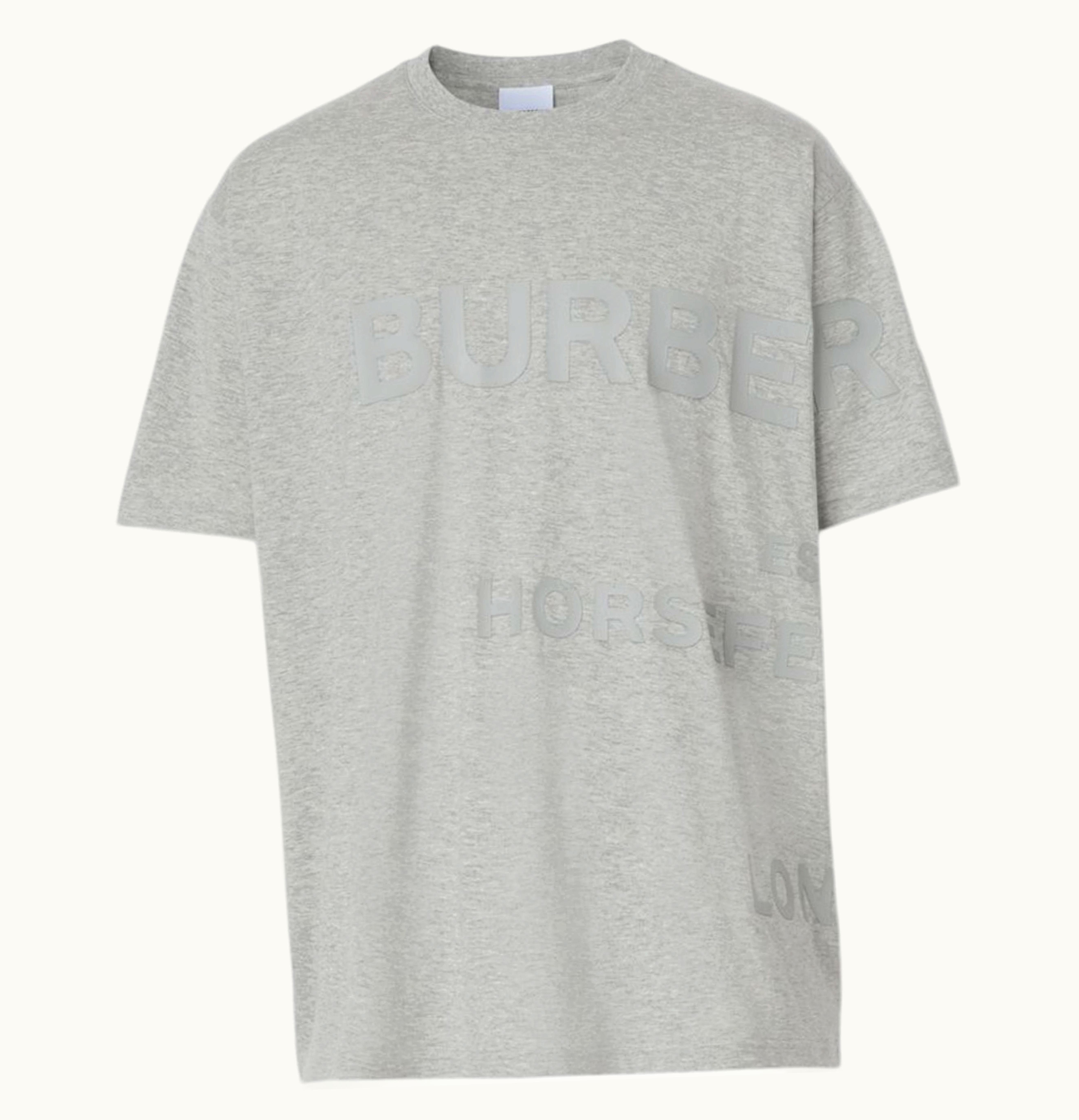 Burberry Horseferry Print Cotton Oversized T Shirt Pale Grey Melange