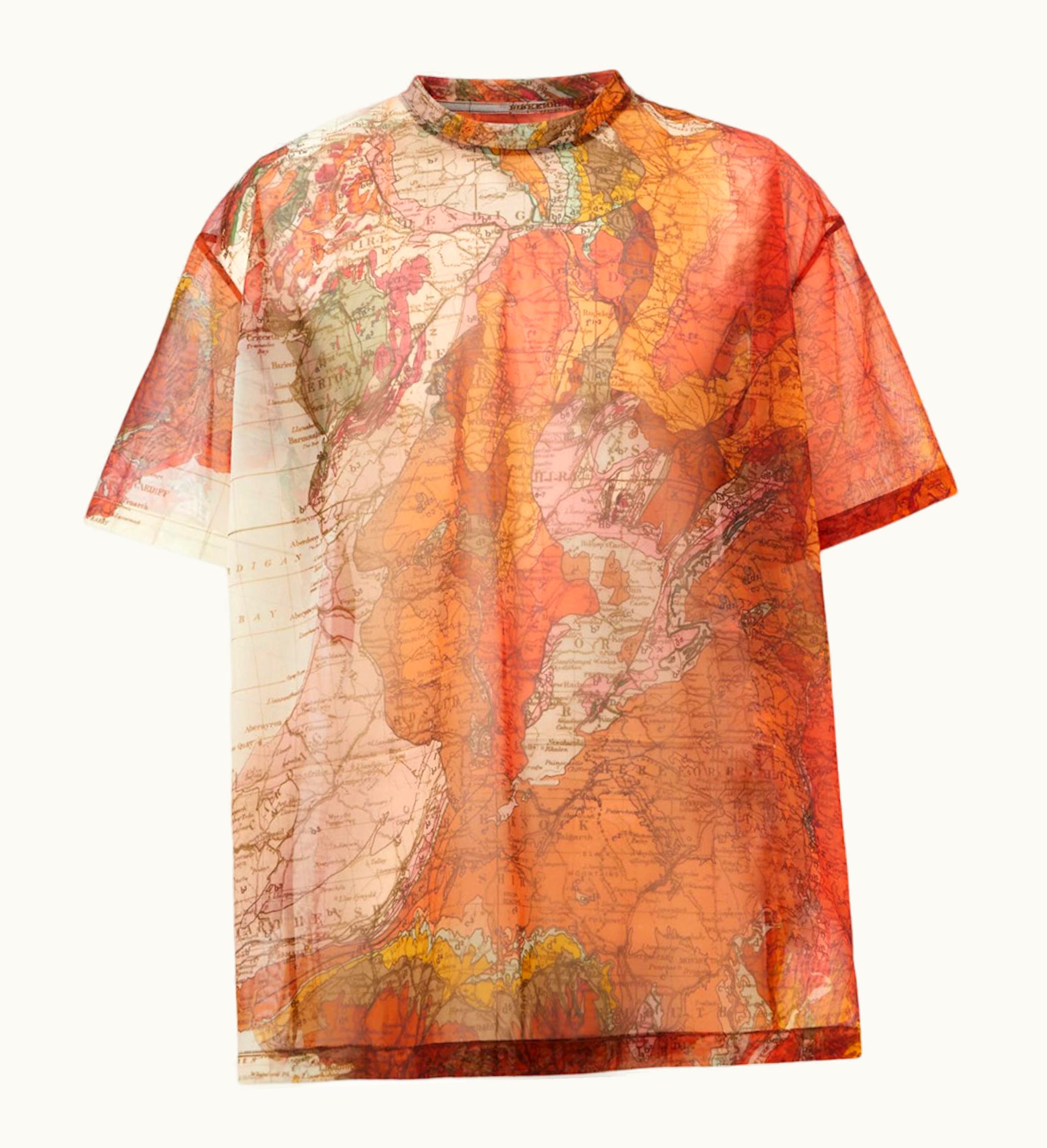 Burberry Map Print Mesh Oversized T Shirt Bright Orange
