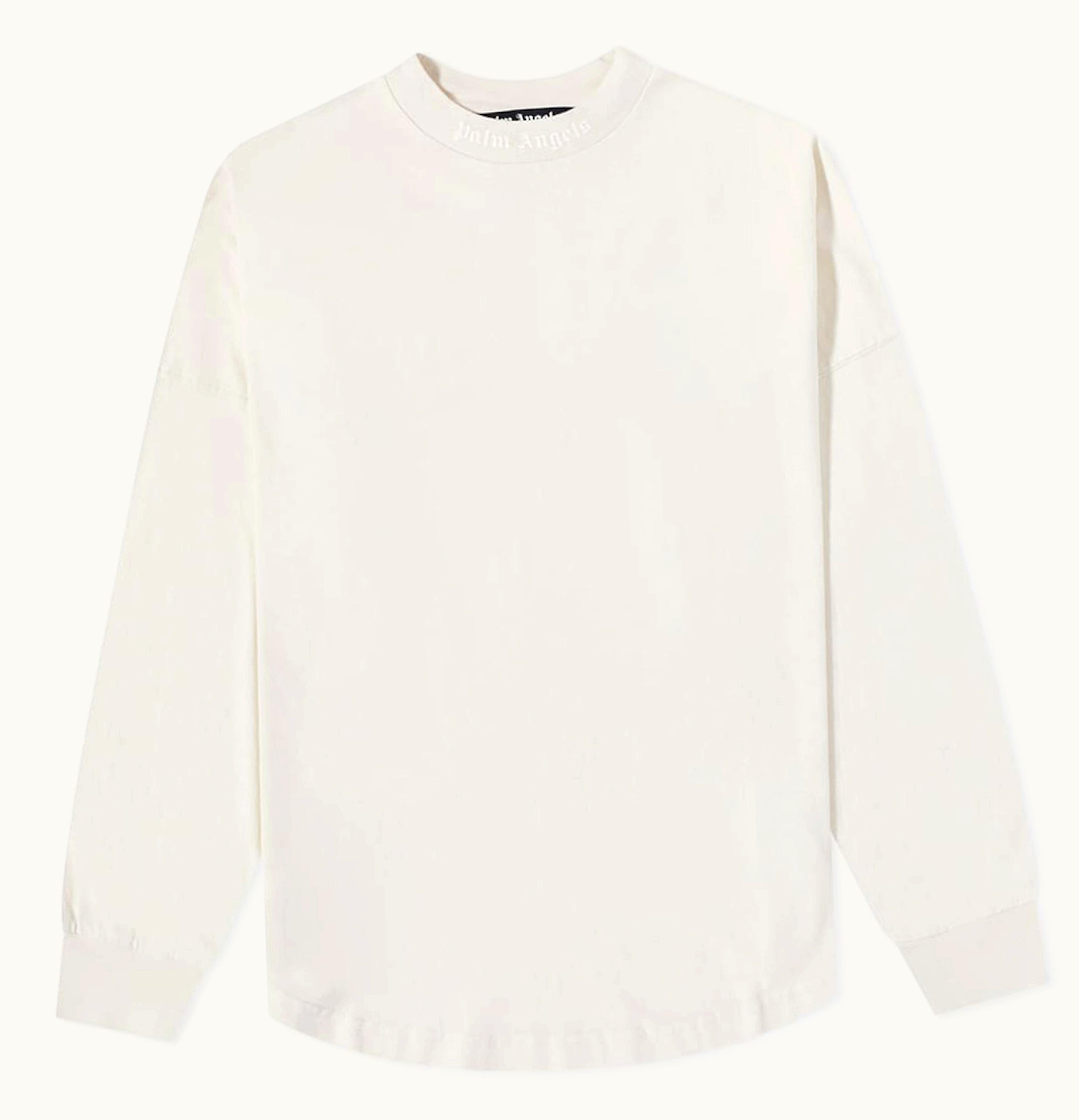 Palm Angels Longsleeve Back Oversized Logo Tee Butter White