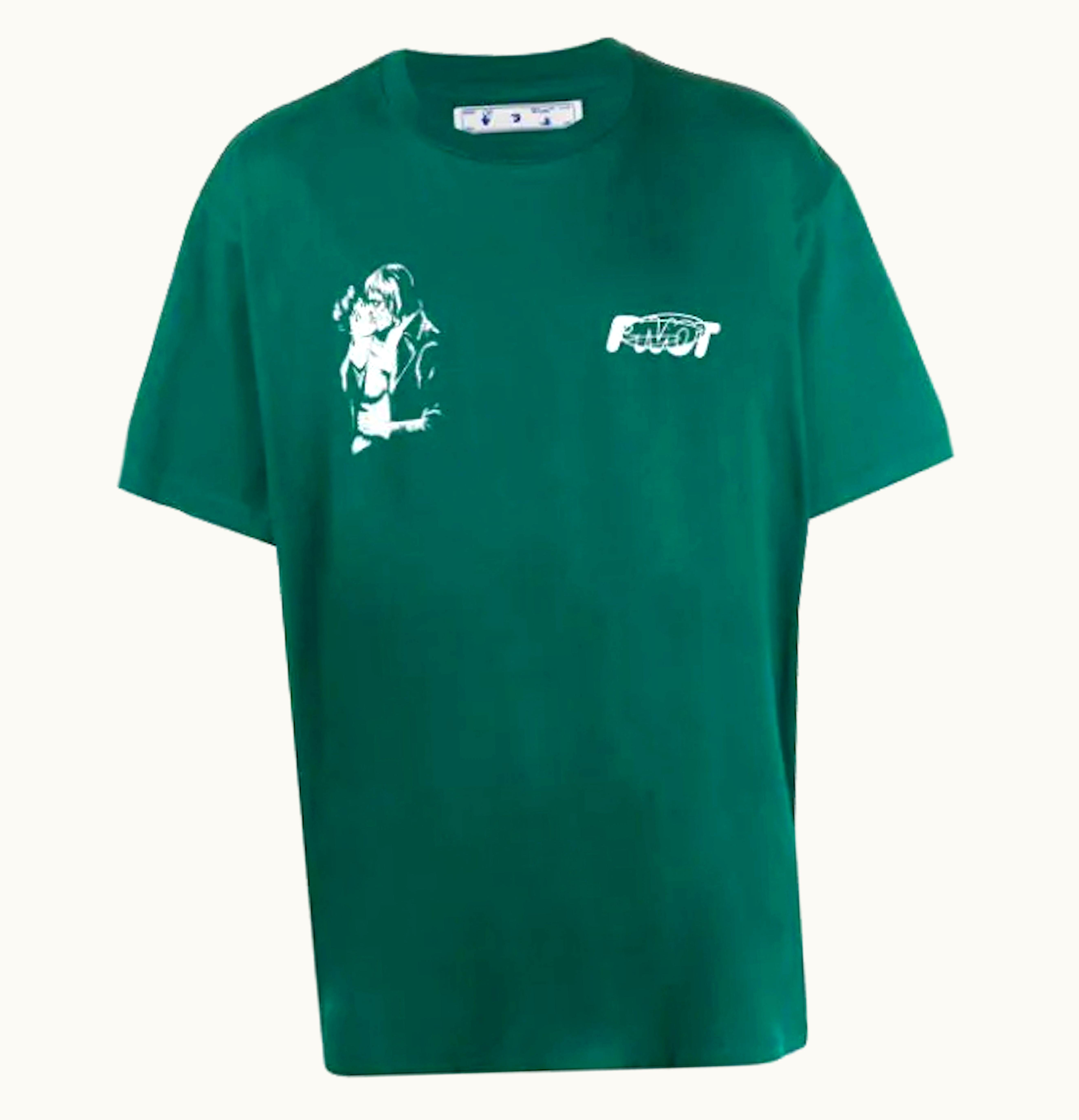 OFF-WHITE OFF-WHITE Kiss 21 Logo Print Over Fit T Shirt Green