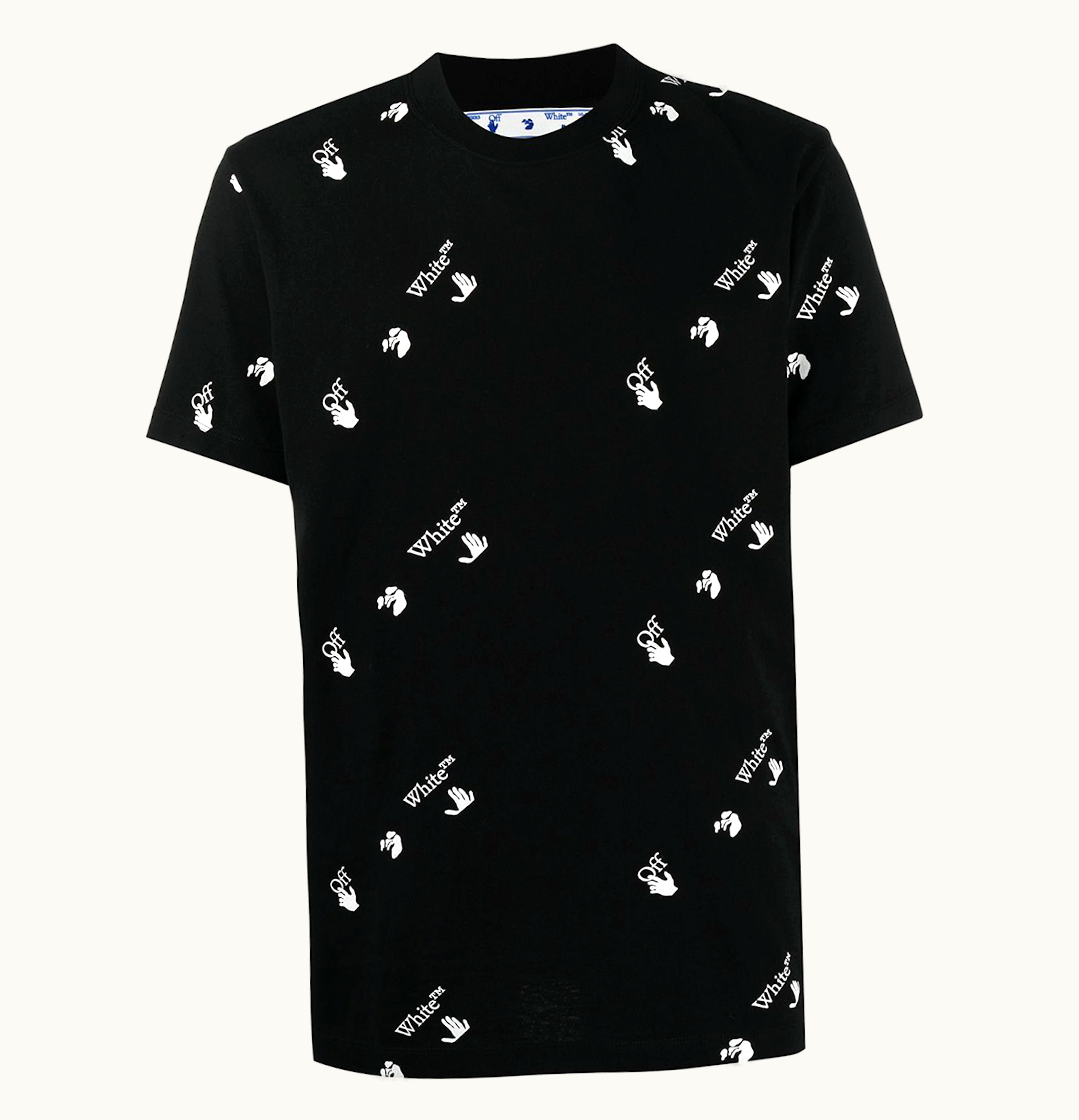 OFF-WHITE OFF-WHITE All Over Logo Print T Shirt Black White
