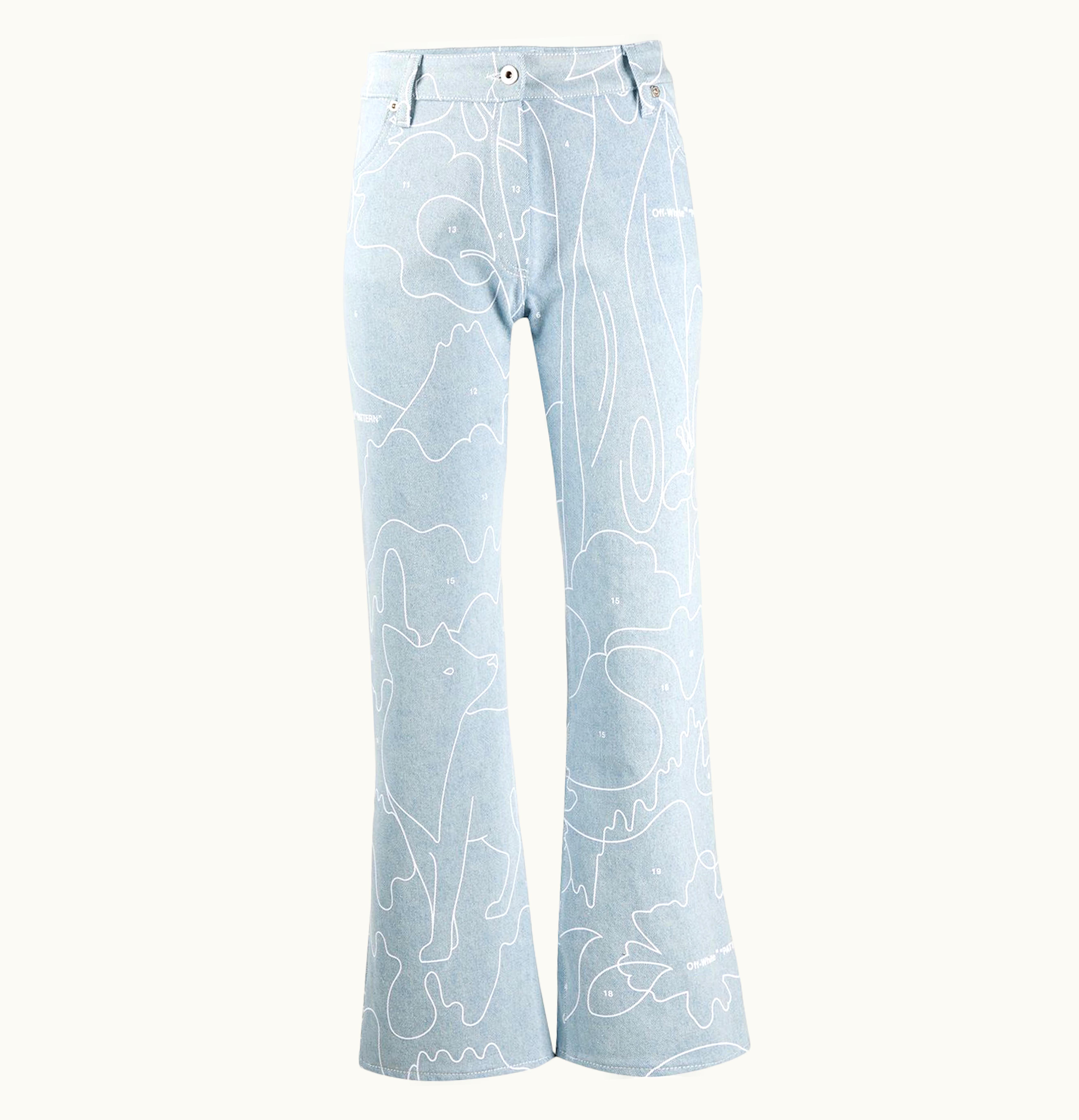 OFF-WHITE OFF-WHITE Cropped All Over Print Denim Jeans Blue White