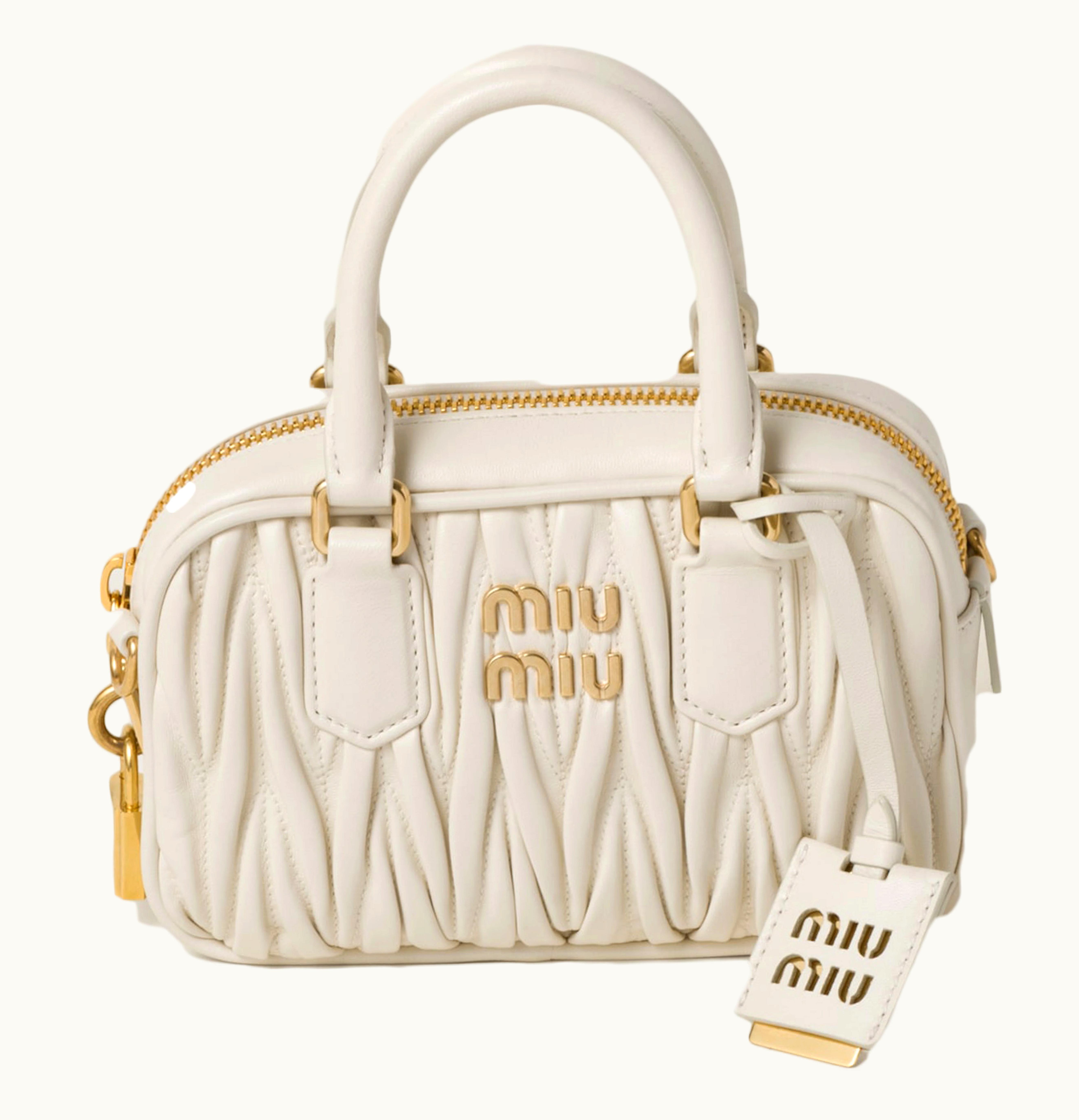 Miu Miu Miu Miu Matelasse Nappa Leather Top Handle White