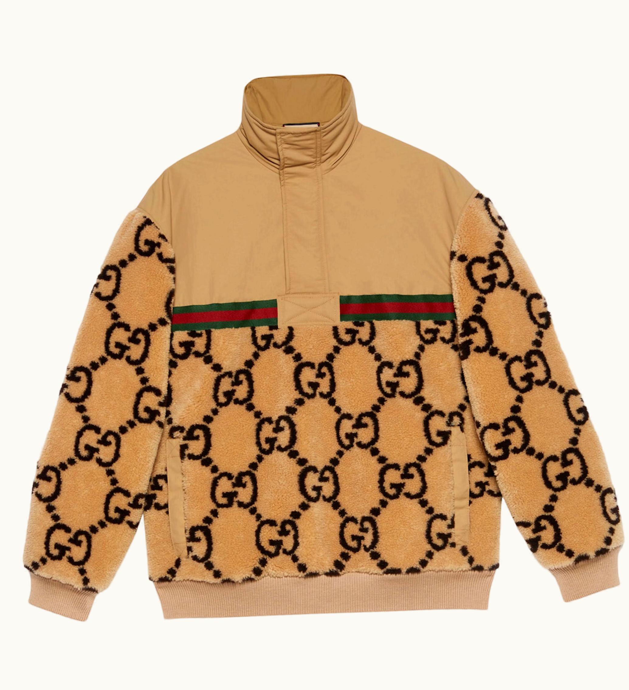 Gucci GG Jacquard Oversized Half Zip Wool Jacket Beige Ebony Green Red