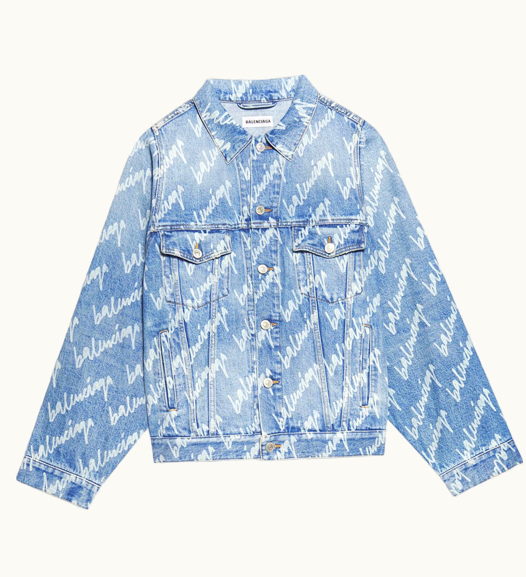 Balenciaga Balenciaga All Over Logo Oversized Denim Jacket Indigo