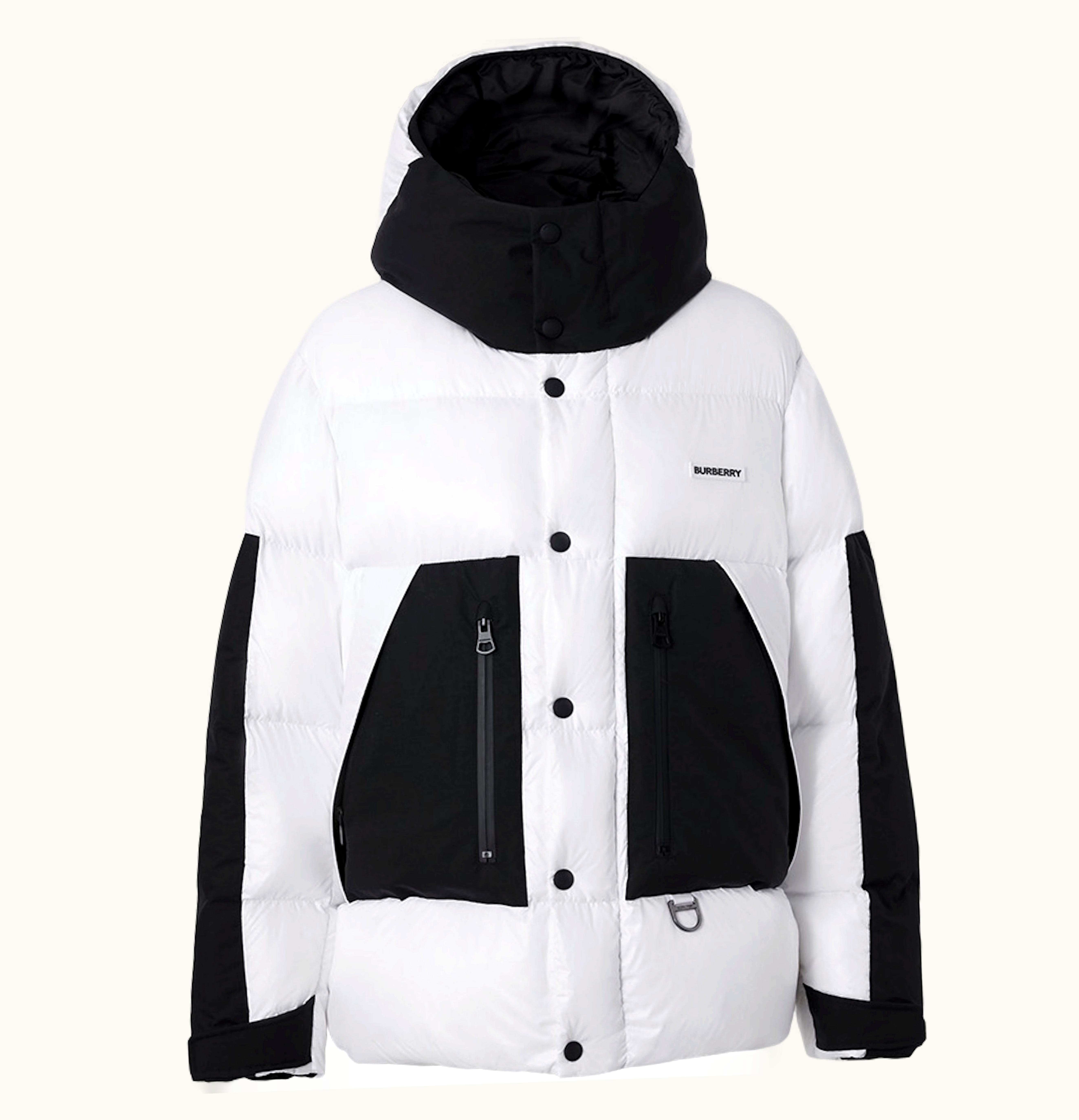 Burberry Logo Print Nylon Oversized Hooded Puffer Jacket Optic White Black