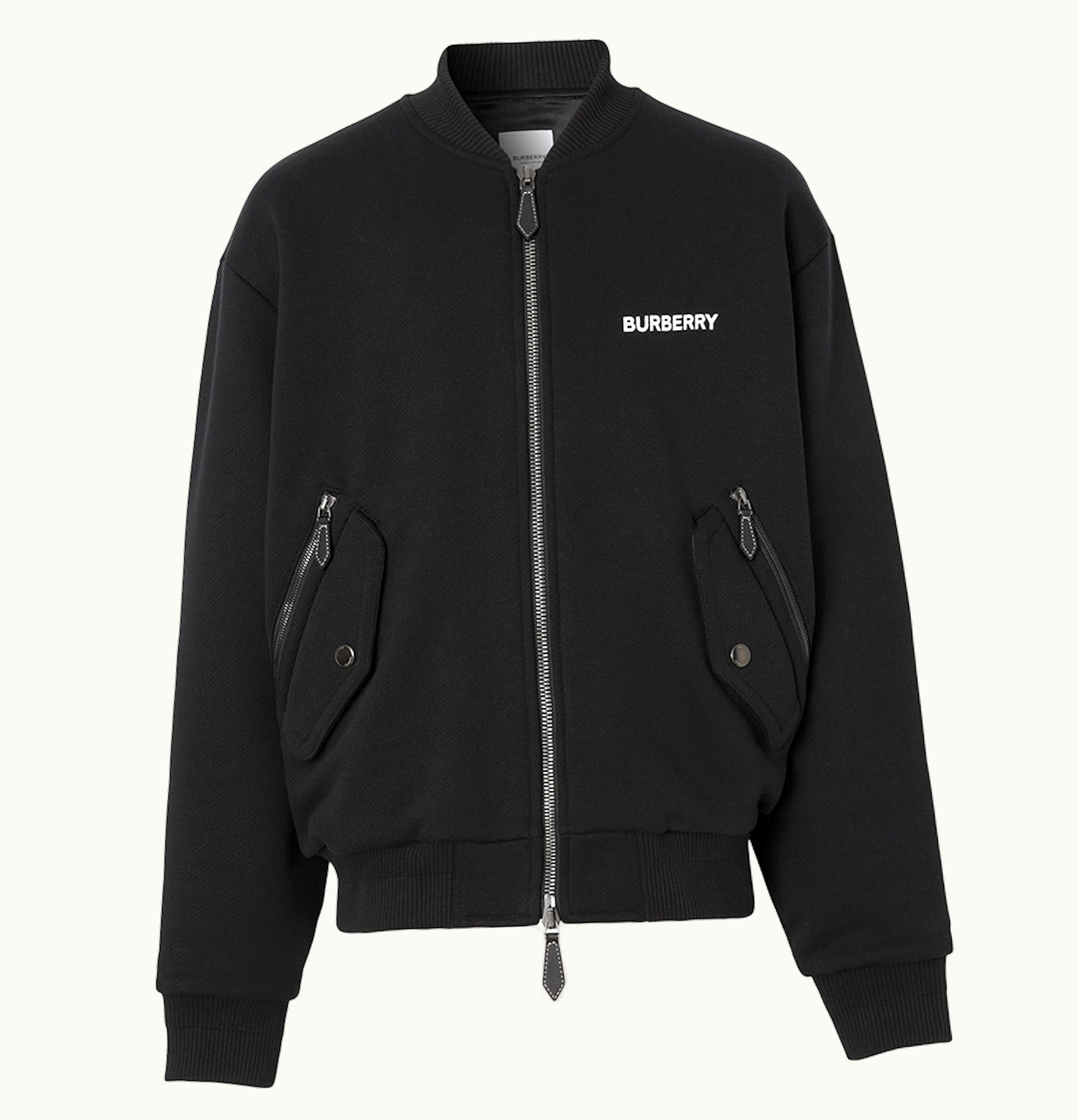 Burberry Ekd Print Cotton Oversized Bomber Jacket Black White