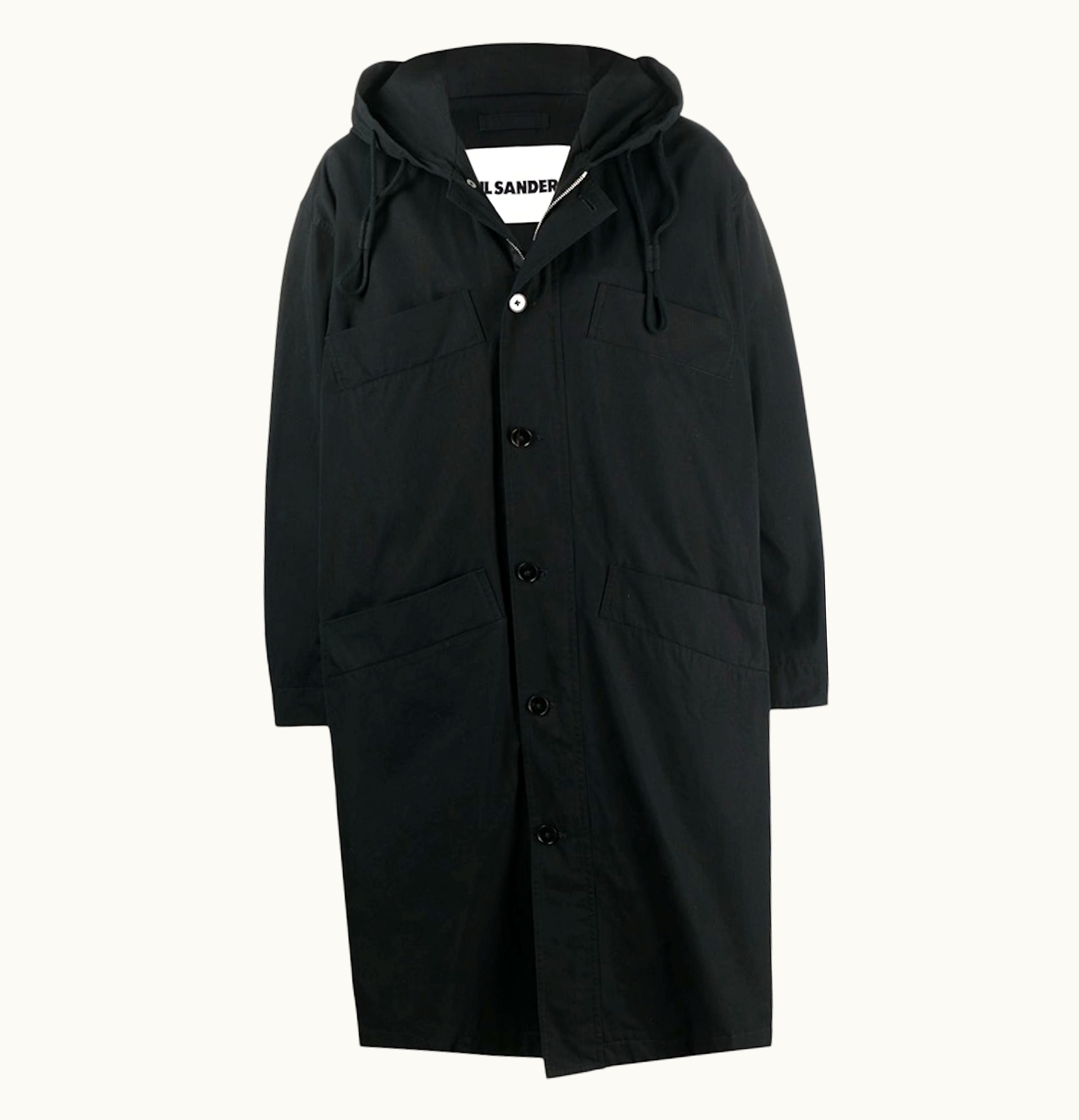 Jil Sander Oversized Hooded Parka Coat Black