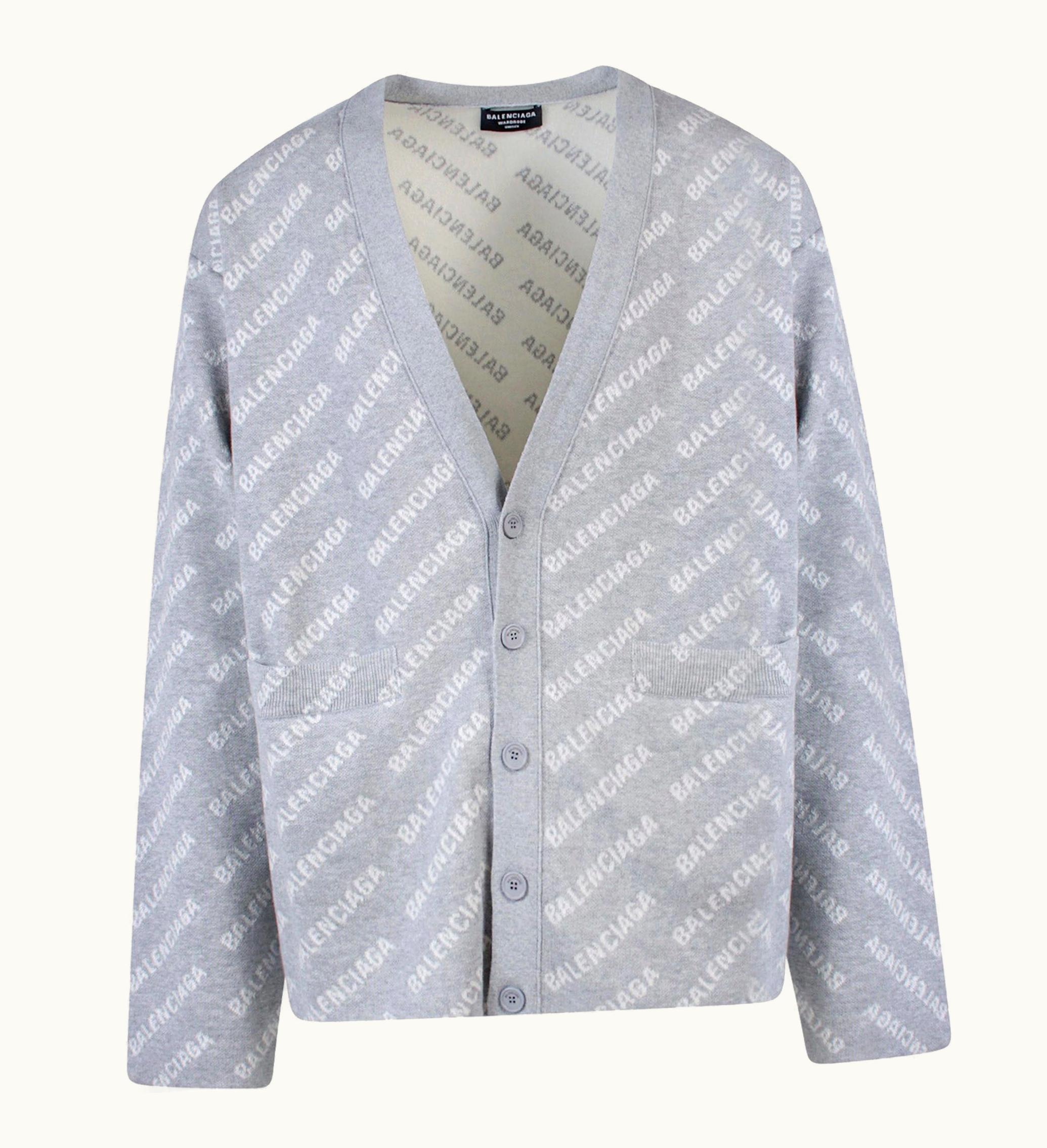 Balenciaga Balenciaga All Over Iconic Logo Cotton Cardigan Grey