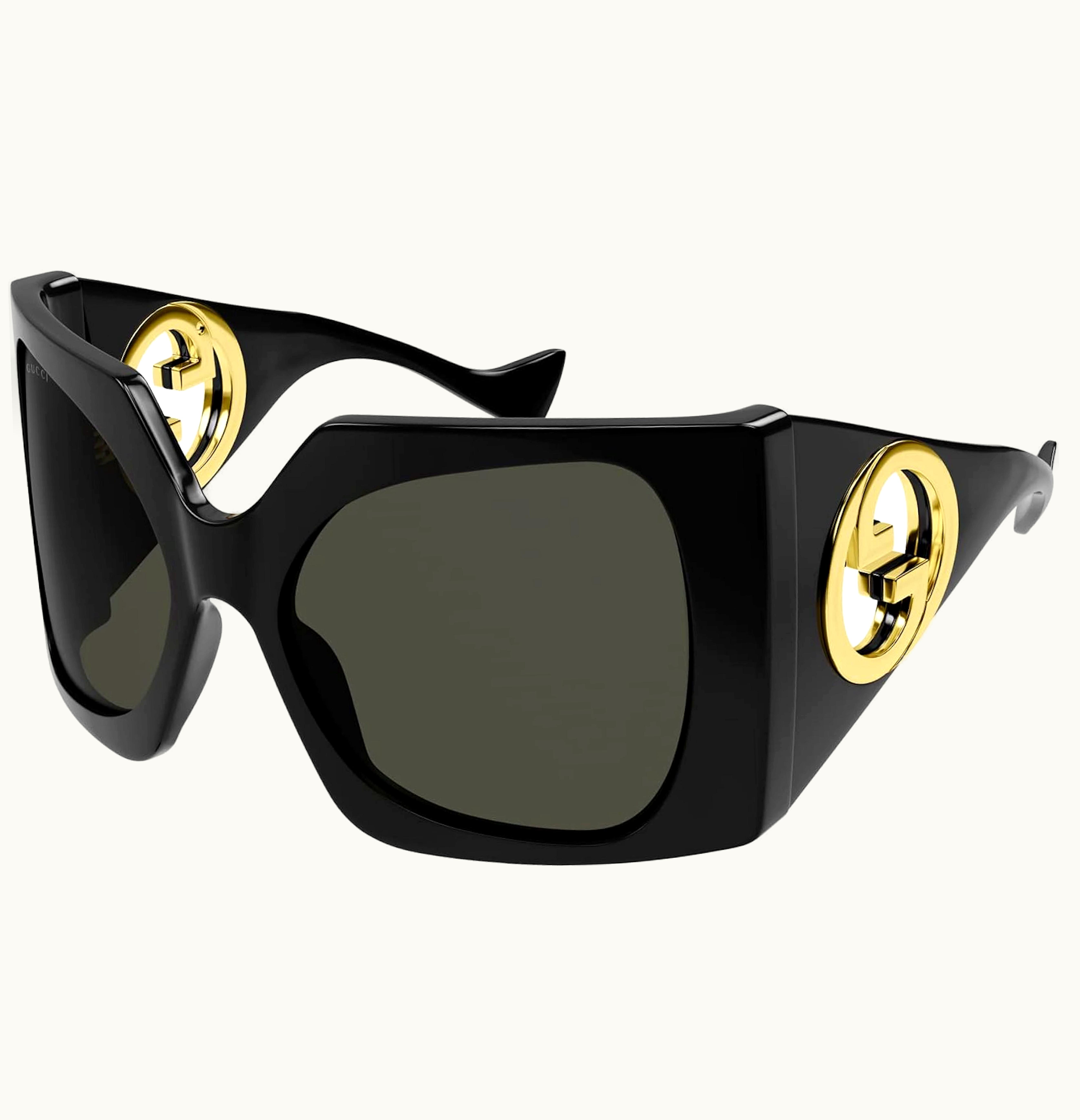Gucci Oversized Sheild Sunglasses Black Gold GG1255s 001