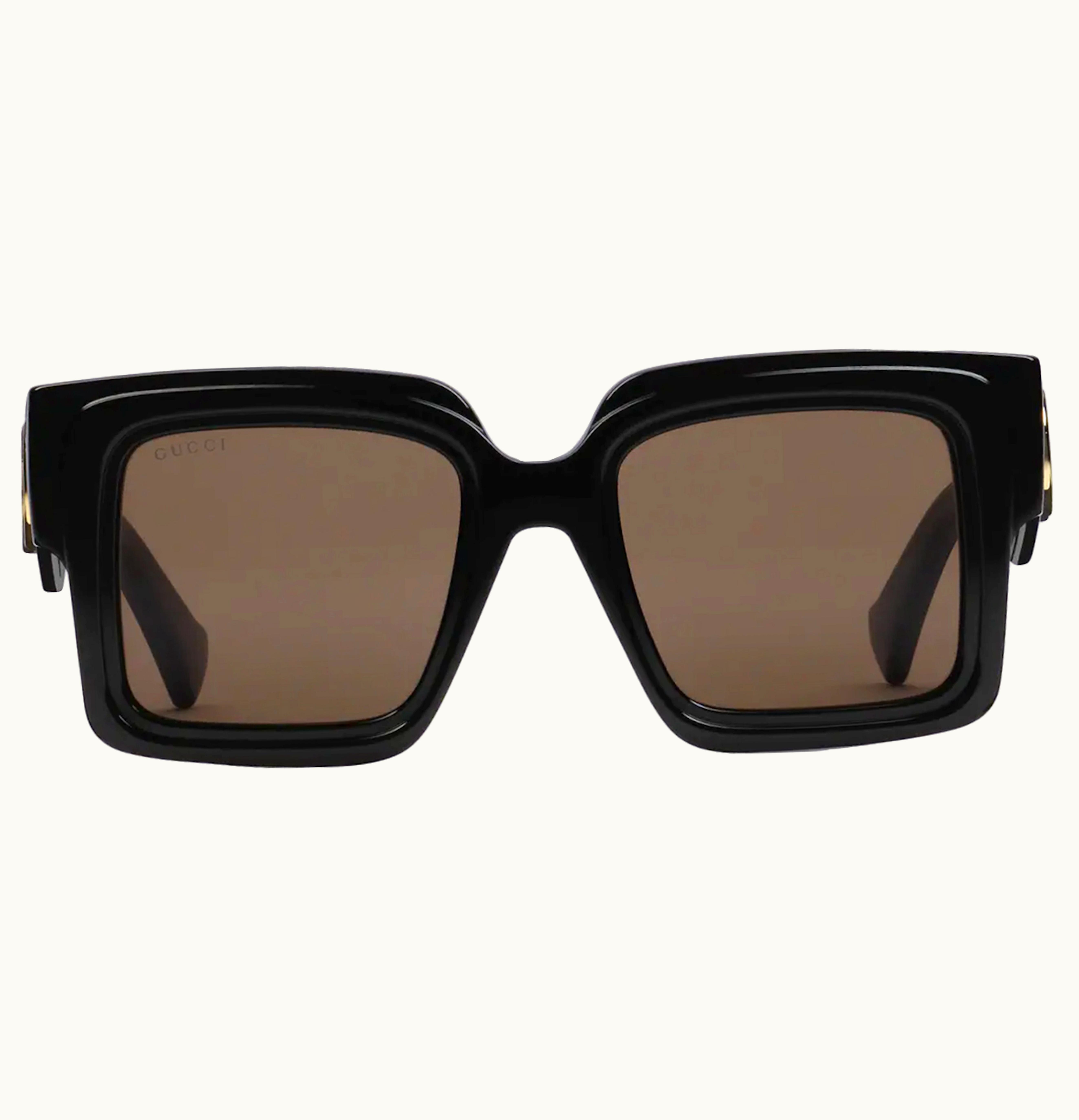 Gucci Oversized Rectangular Sunglasses Shiny Black Brown Lens
