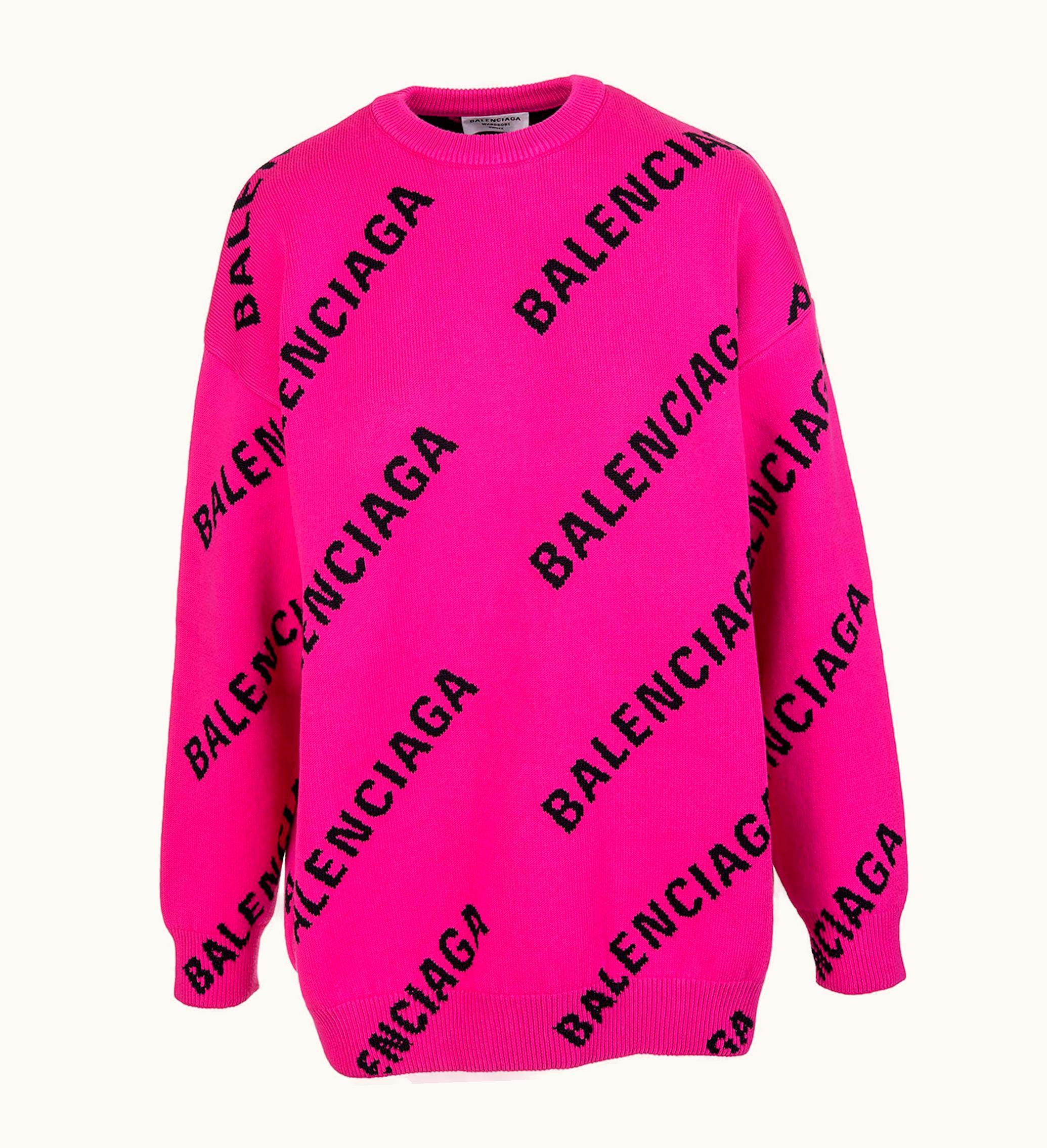 Balenciaga Balenciaga Oversized Intarsia All Over Logo Crewneck Pink Black