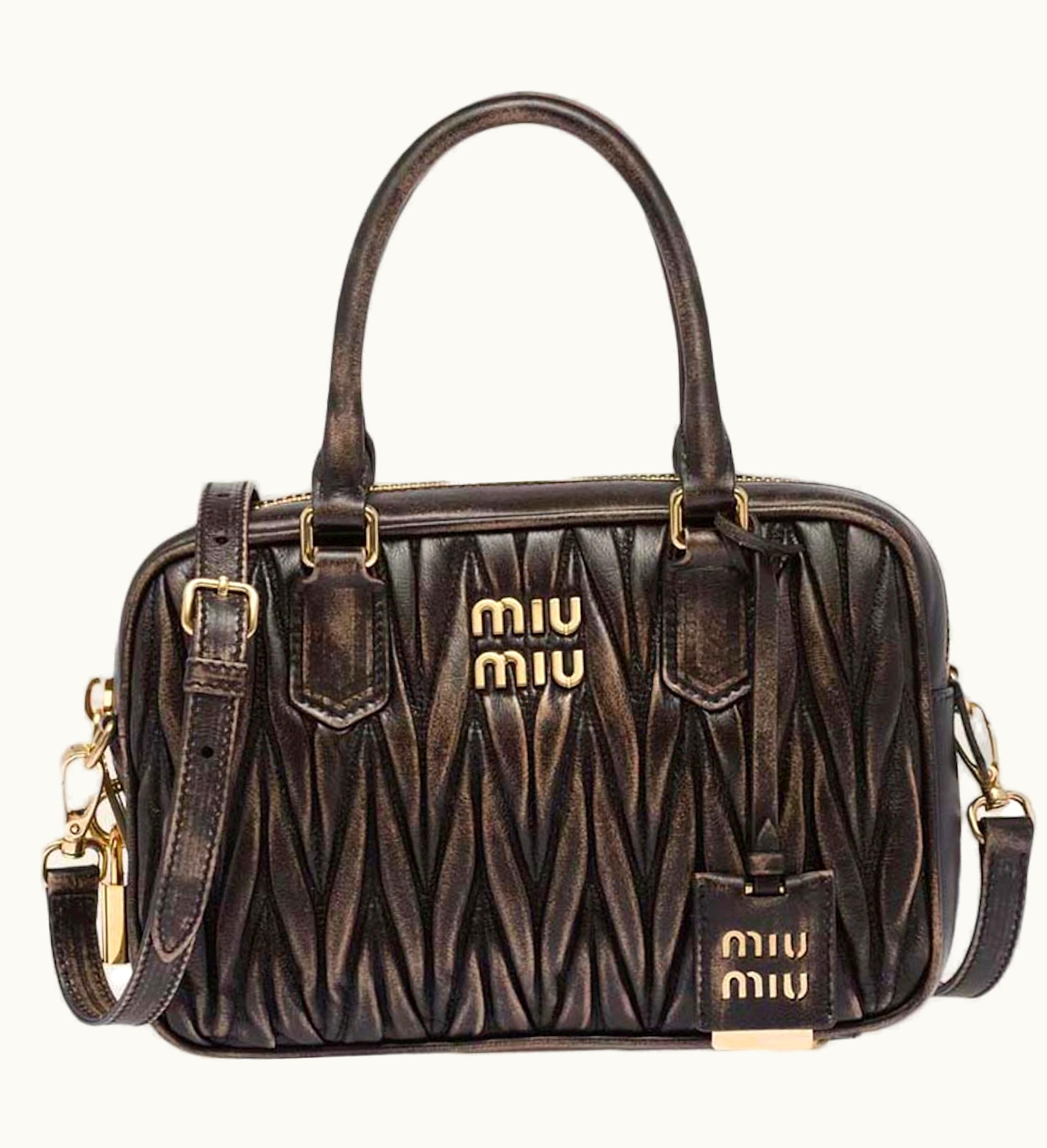 Miu Miu Miu Miu Matelasse Nappa Leather Top Handle Sand Coffee