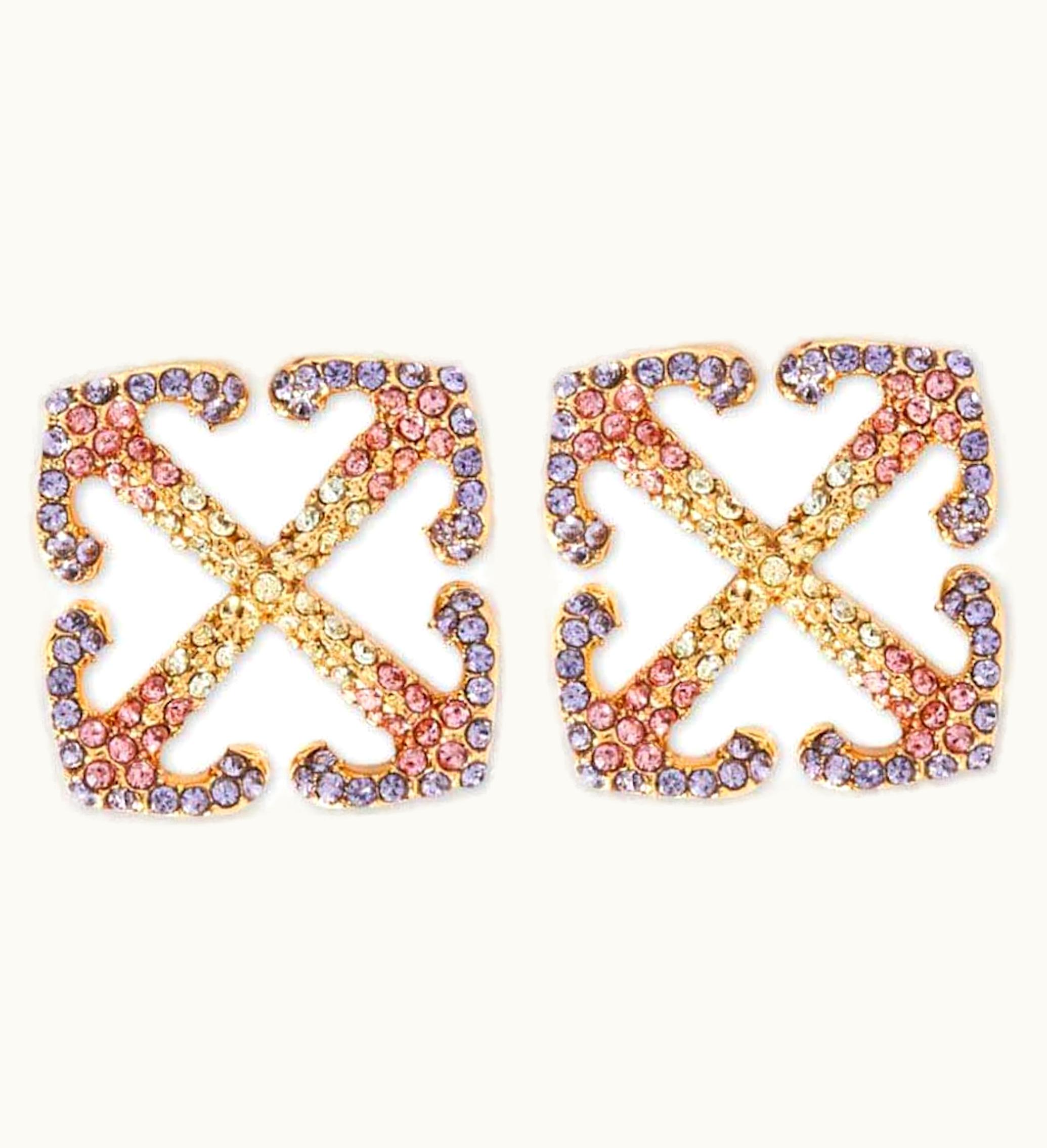 OFF-WHITE OFF-WHITE Arrows Shape Crystal Embellished Earrings Gold Multicolor