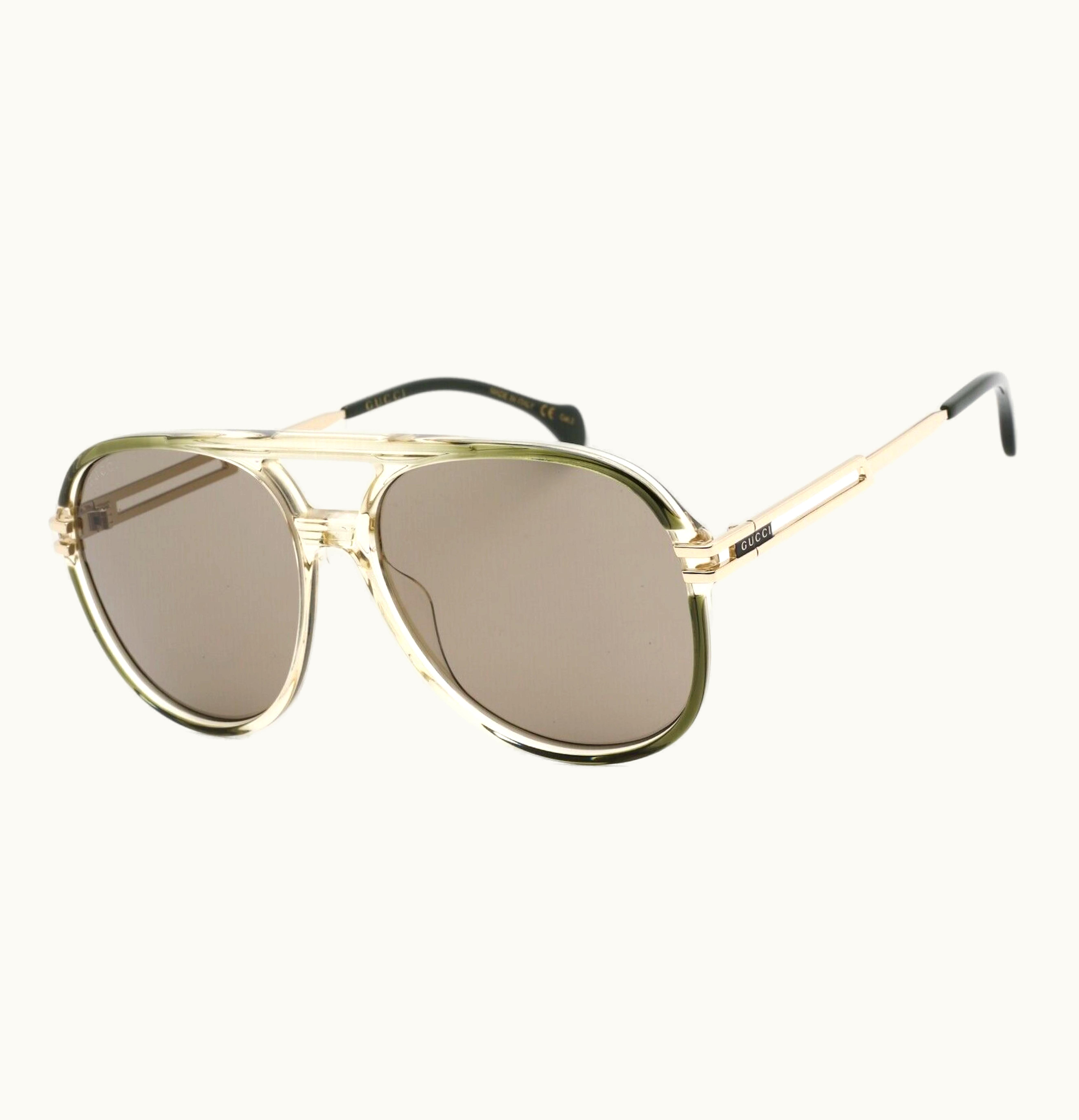 Gucci Oversized Aviator Sunglasses Green Gold GG1104s 003 61