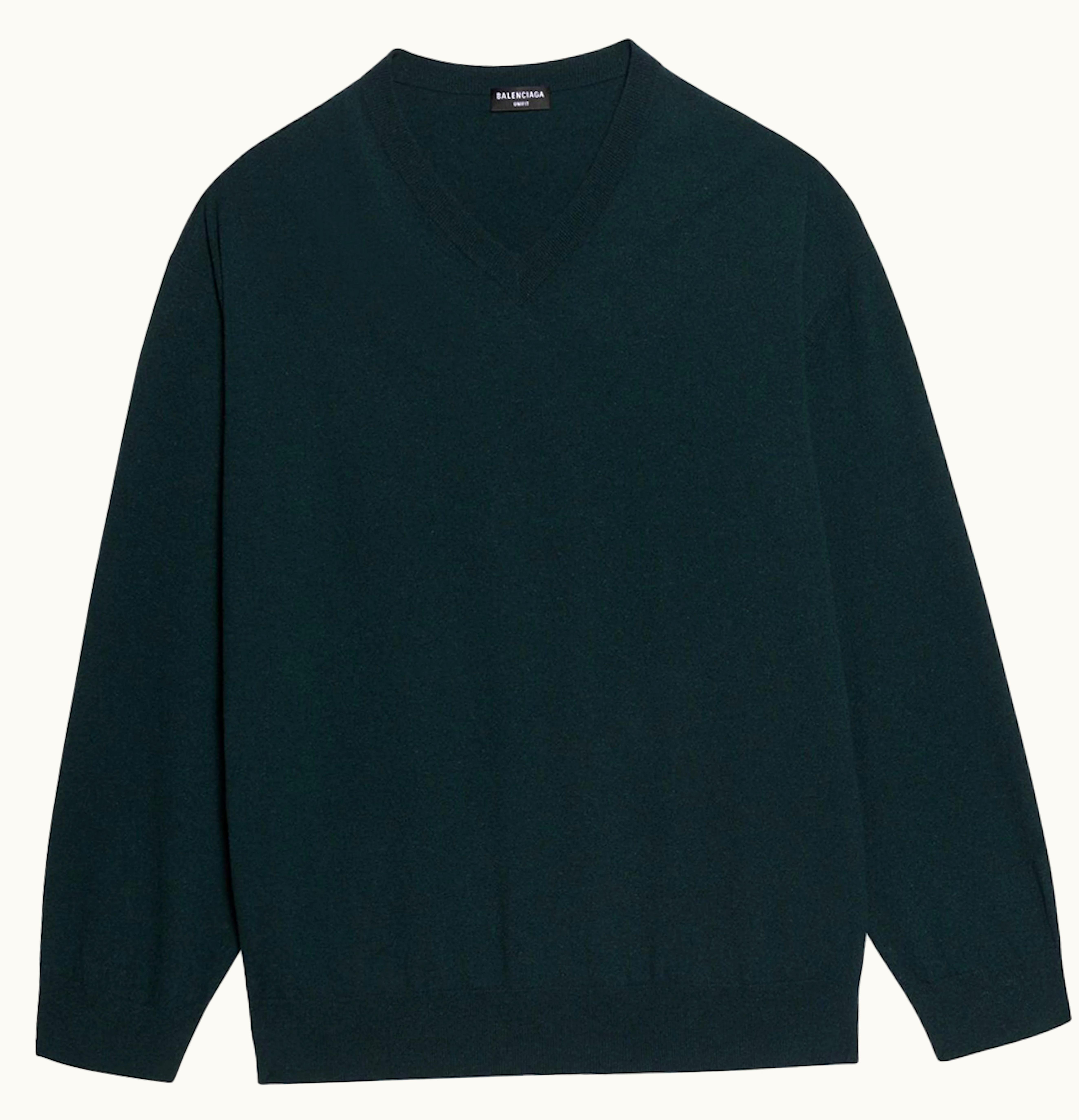 Balenciaga Balenciaga Cashmere V Neck Oversized Top Dark Green