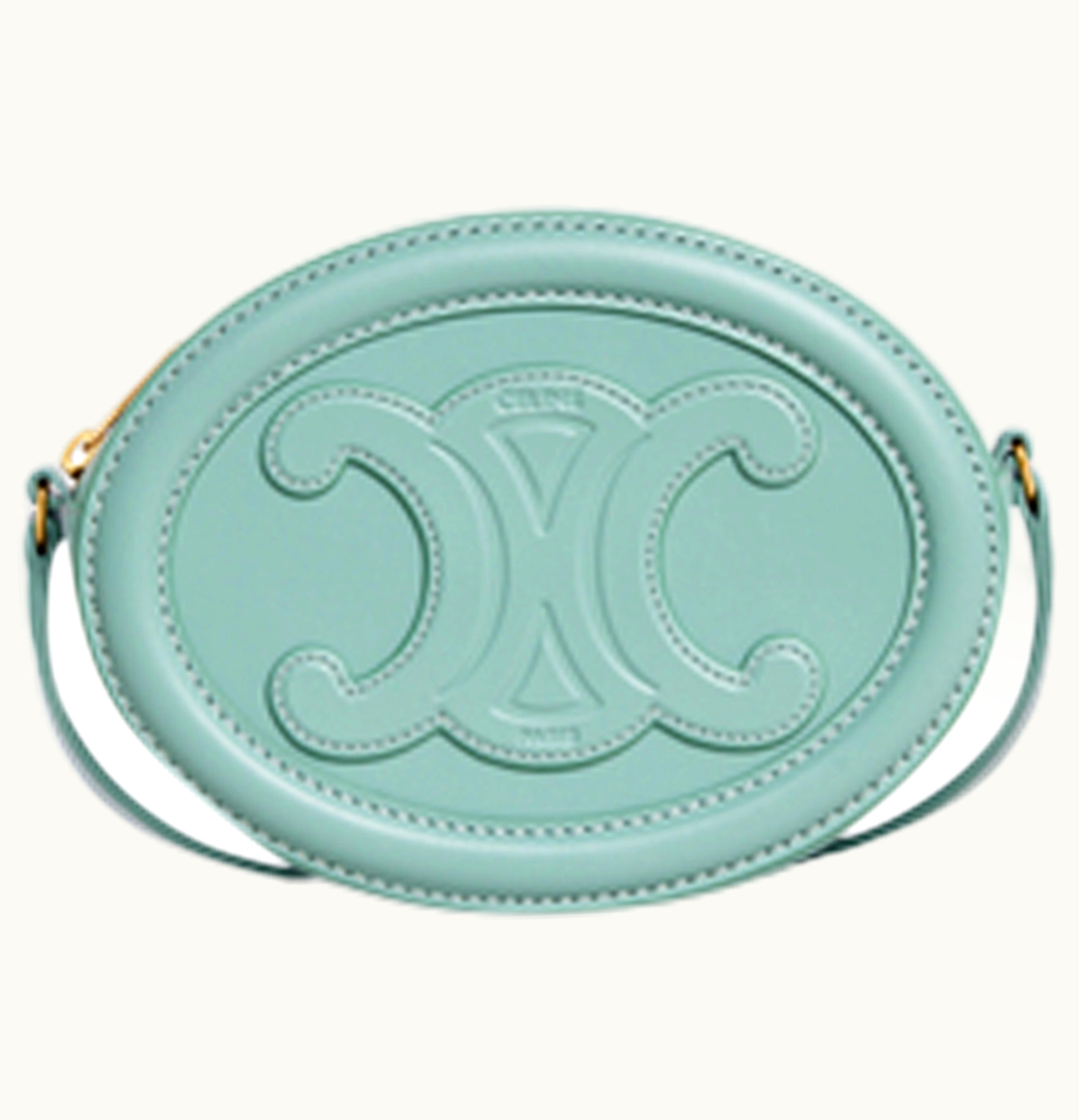 Celine Crossbody Oval Cuir Purse Triomphe Embroidery Ice Mint