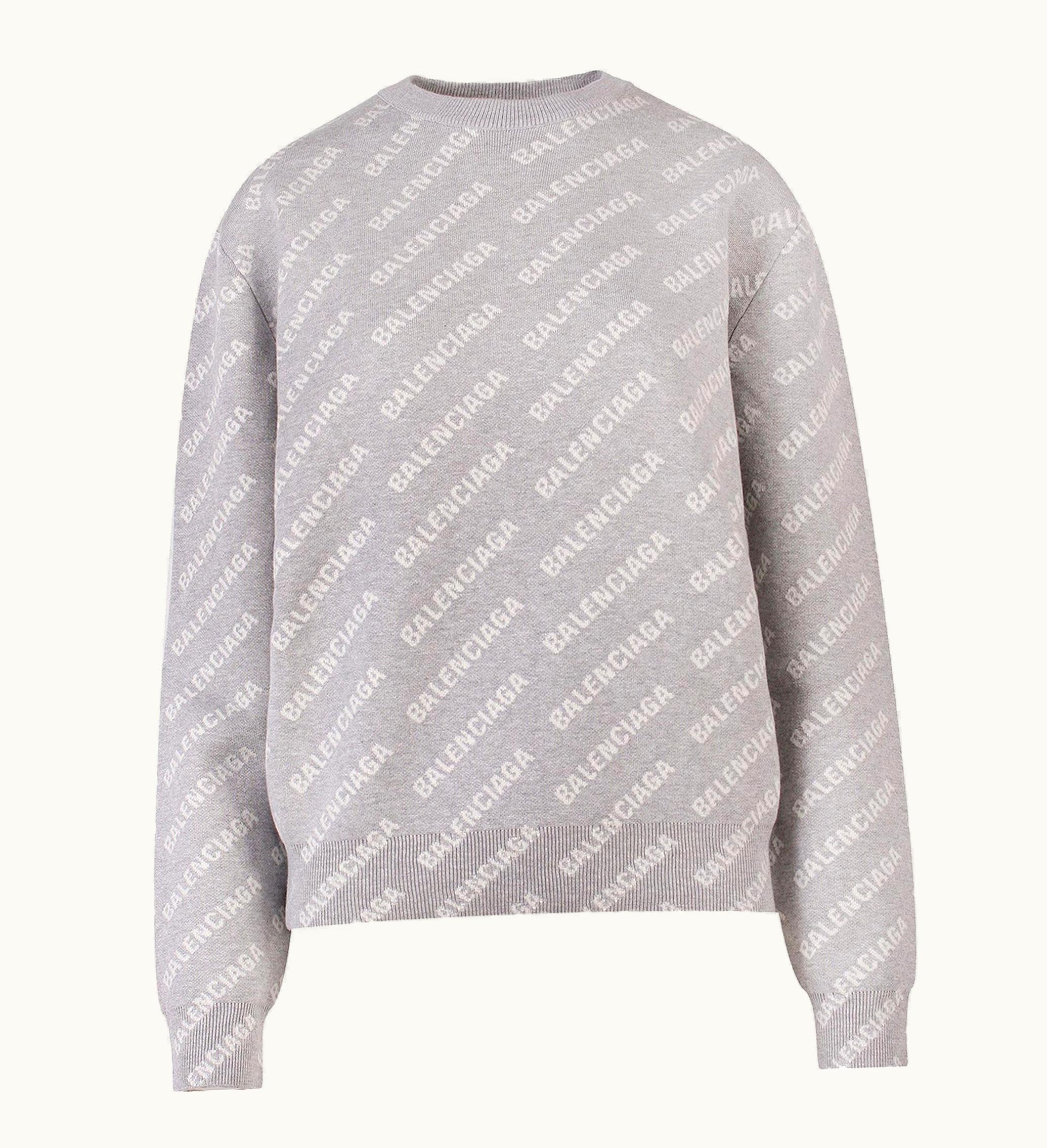 Balenciaga Balenciaga Womens All Over Logo Motif Sweater Grey