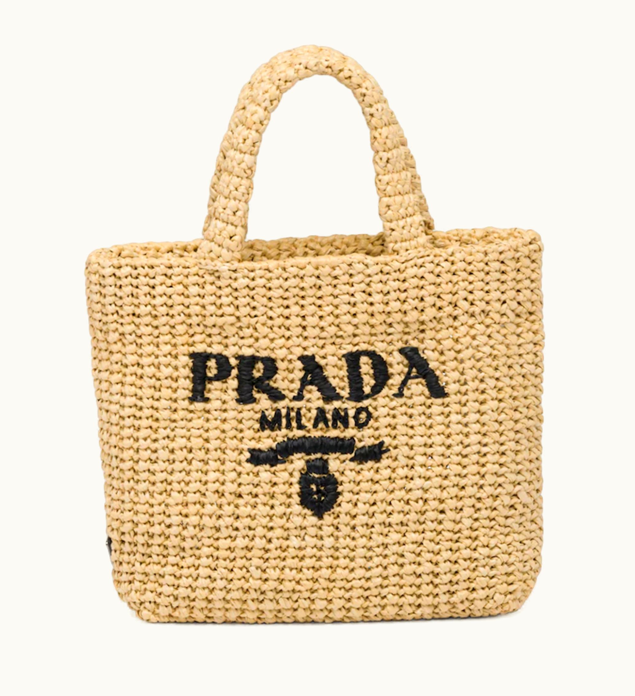 Prada Raffia Tote Bag Small Tan