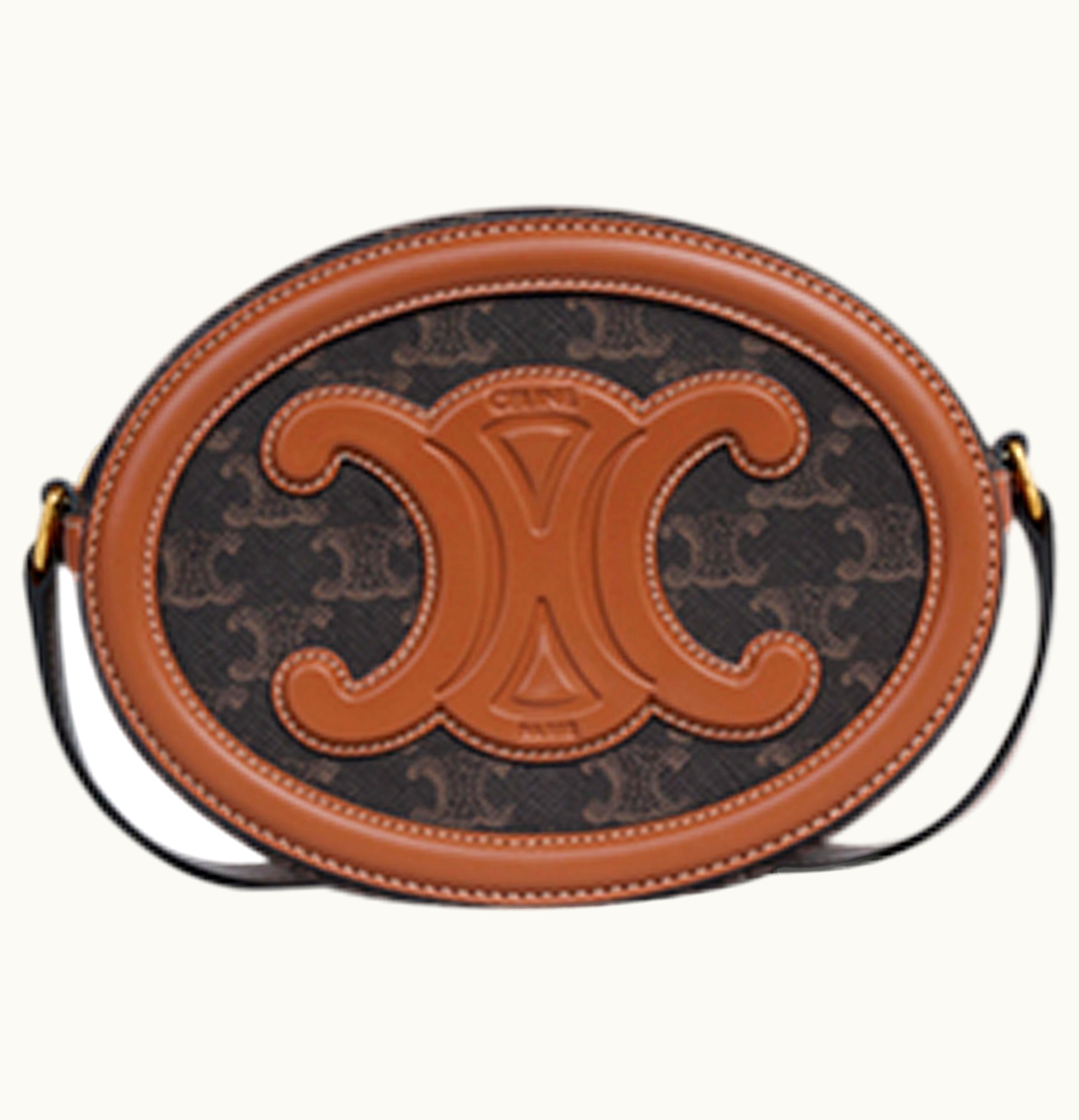 Celine Crossbody Oval Cuir Purse Triomphe Tan