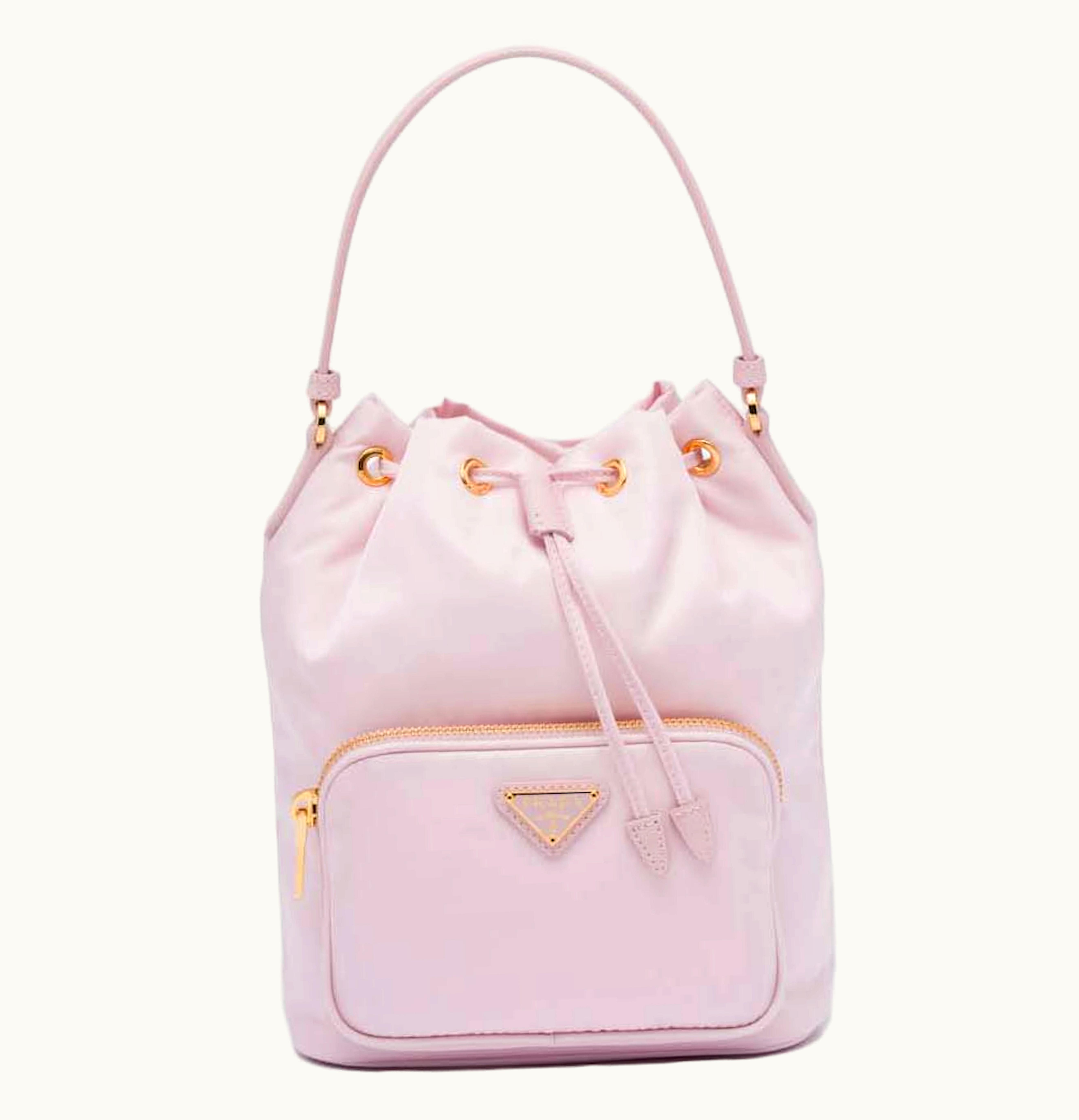 Prada Duet Re Nylon Bucket Shoulder Bag Alabaster Pink