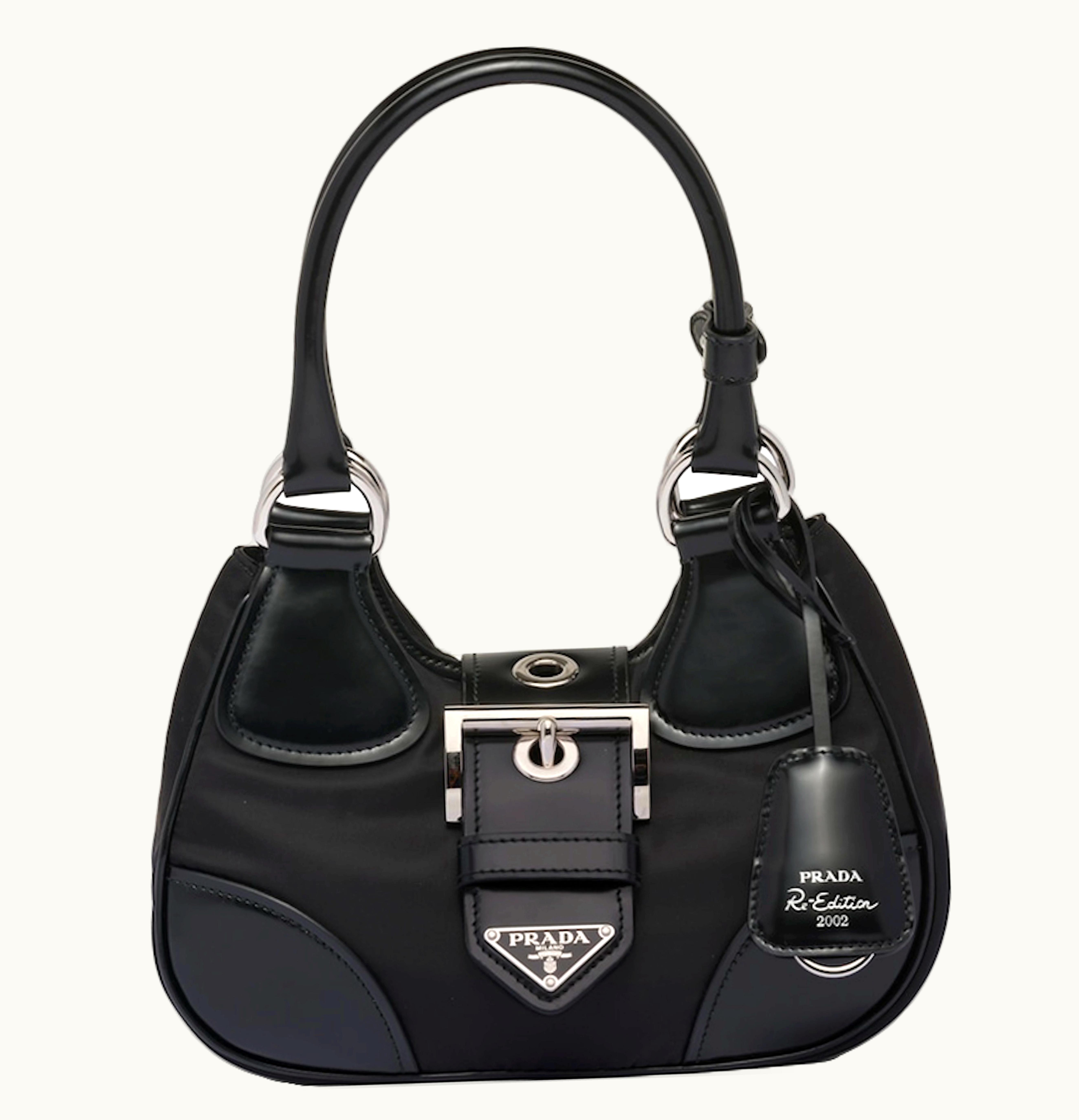 Prada Moon Re Nylon And Leather Bag Black