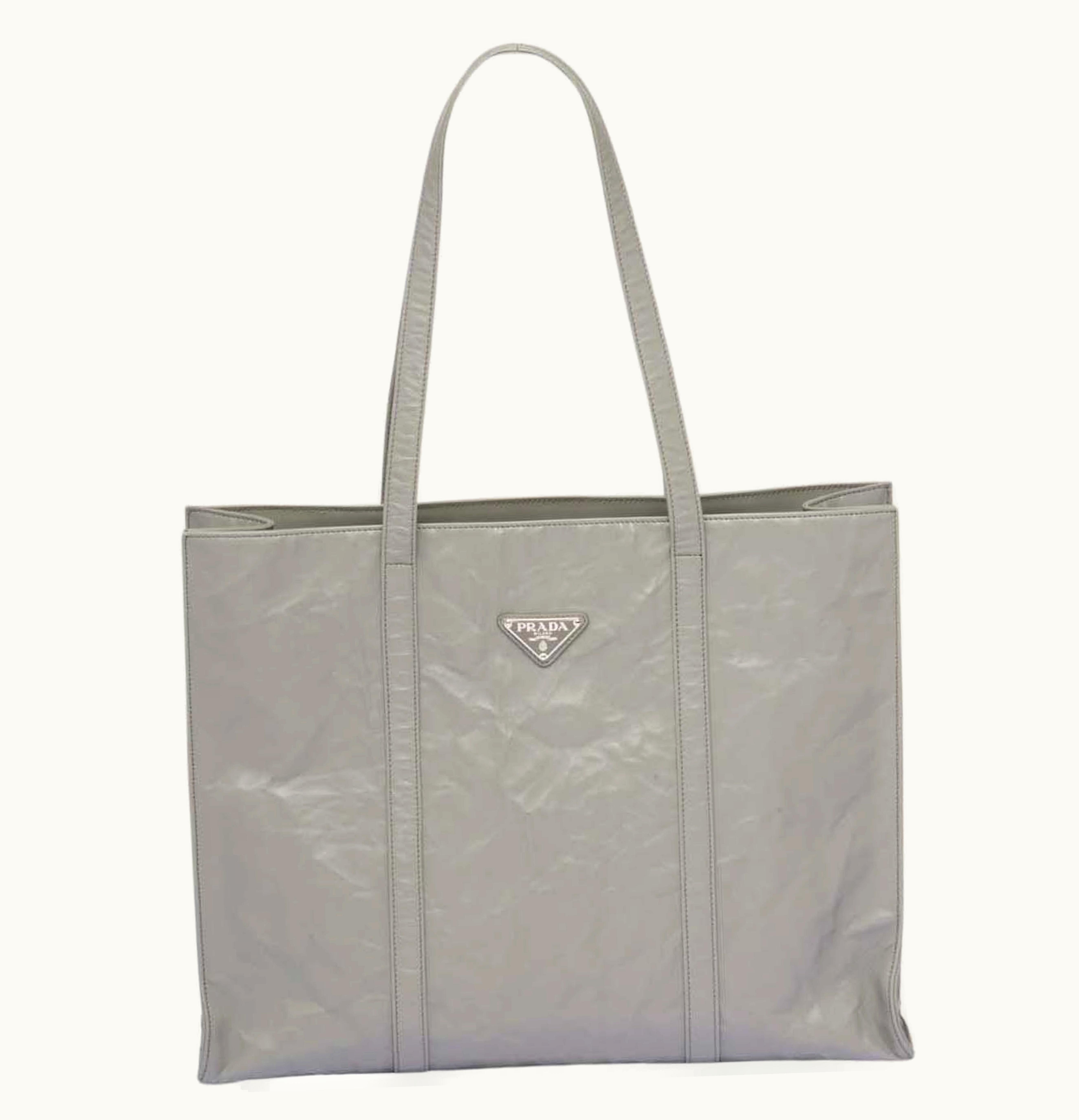 Prada Large Antique Nappa Leather Tote Slate Gray