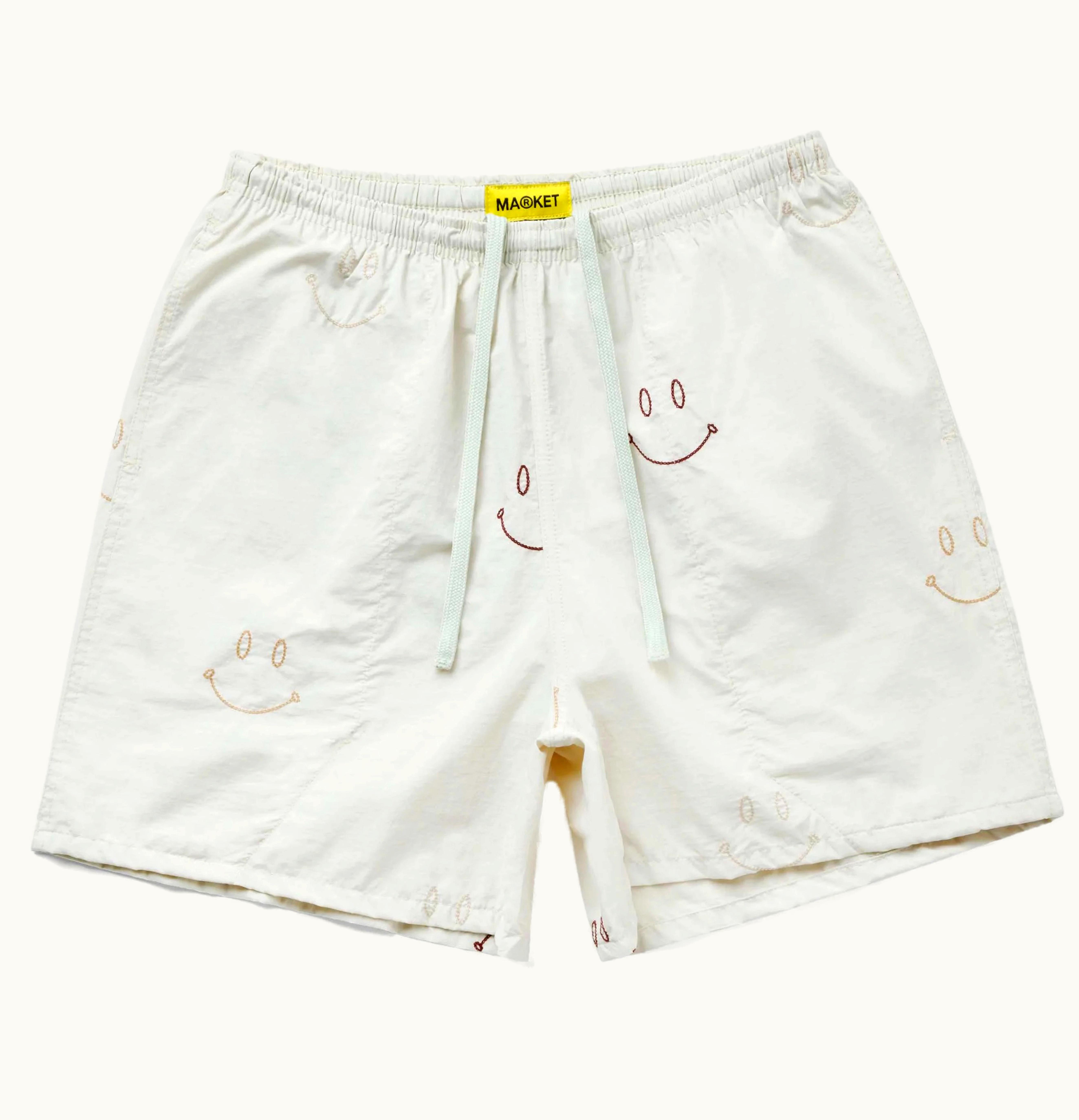 Market Market Smiley All Over Embroidery Tech Shorts Tan