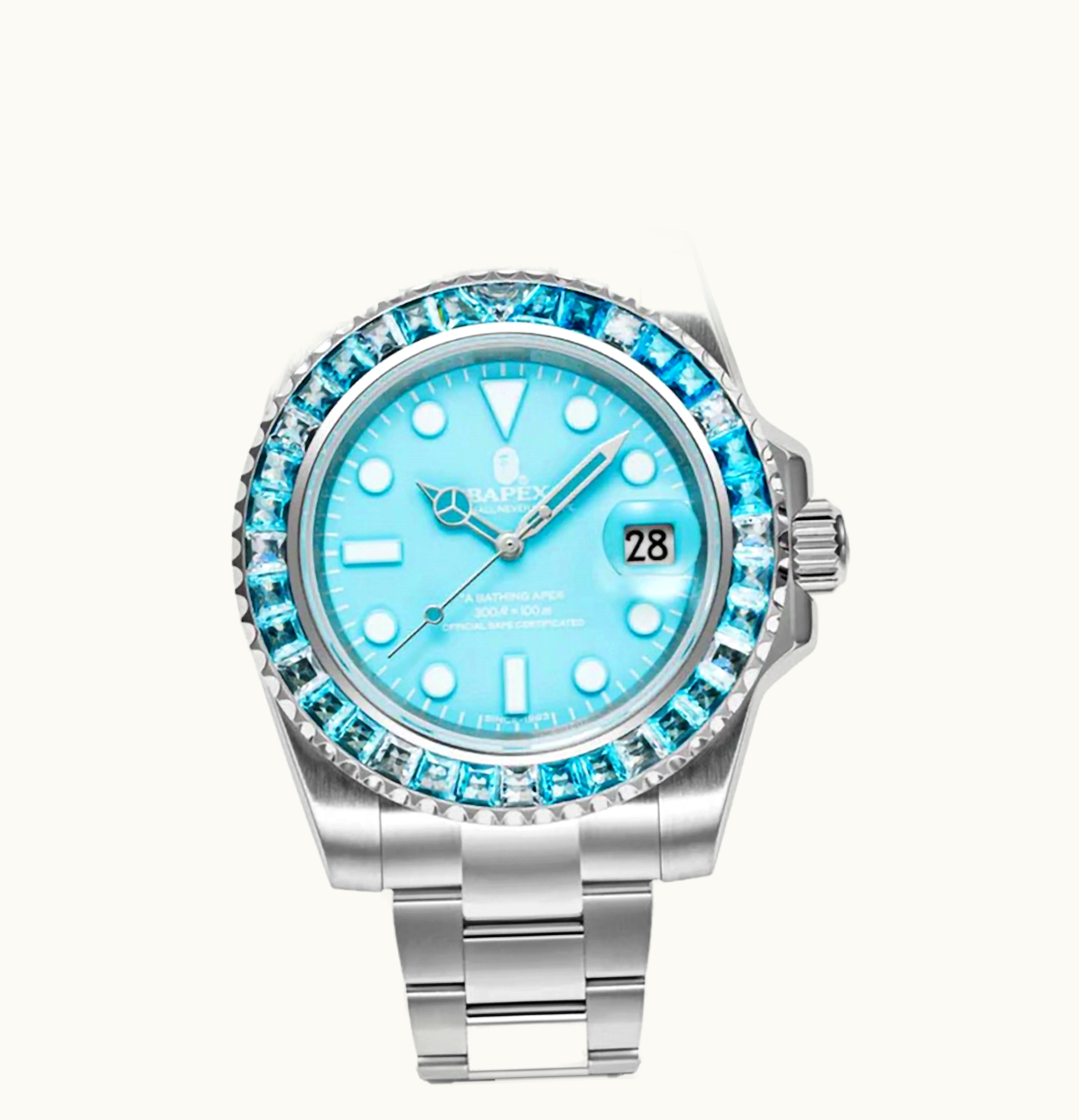 BAPE BAPE Type 1 Crystal Stone Bapex Watch Sax
