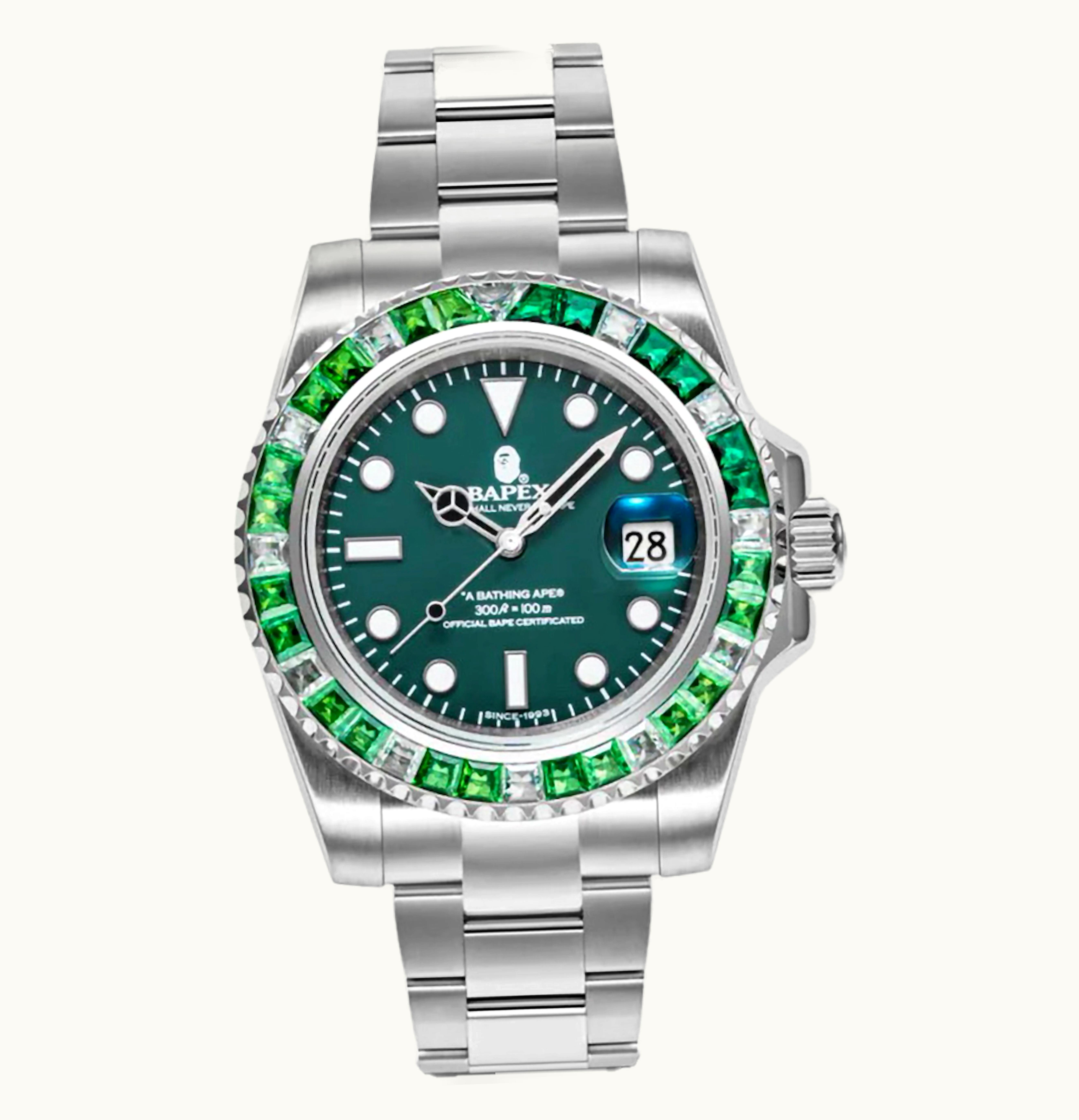 BAPE BAPE Type 1 Crystal Stone Bapex Watch Green
