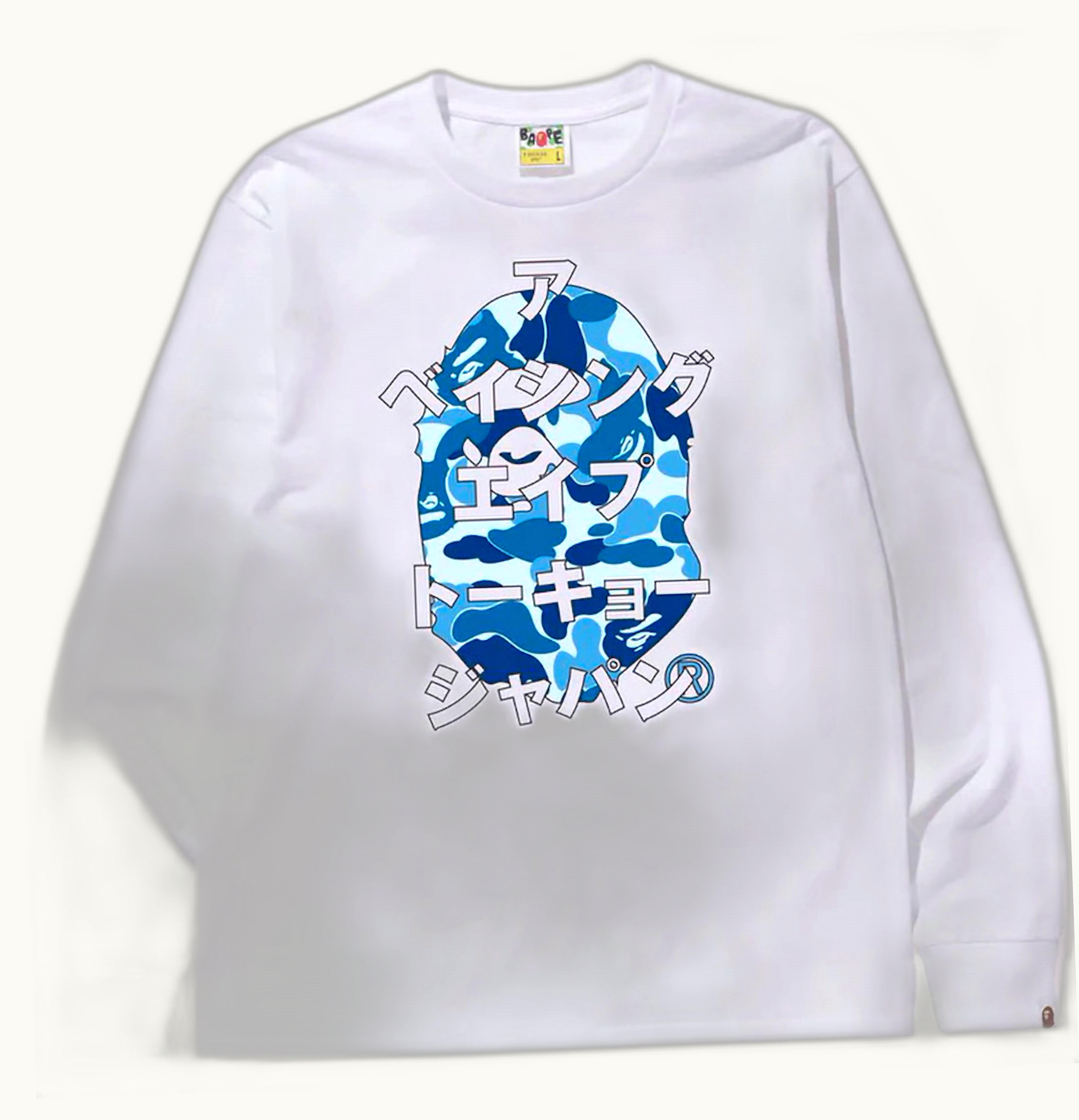BAPE BAPE Abc Camo Japanese Letters L S Tee White Blue