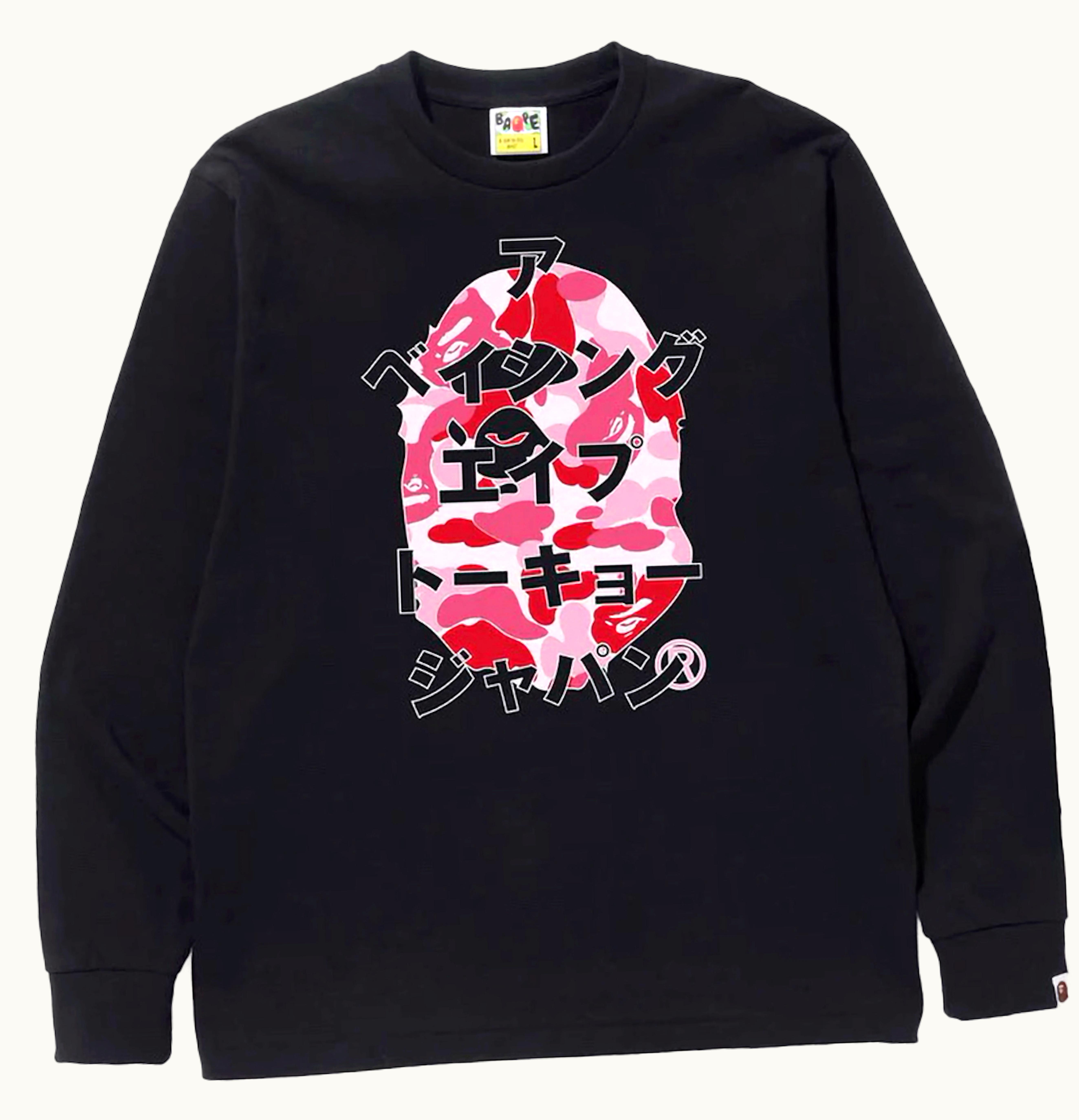 BAPE BAPE Abc Camo Japanese Letters L S Tee Black Pink